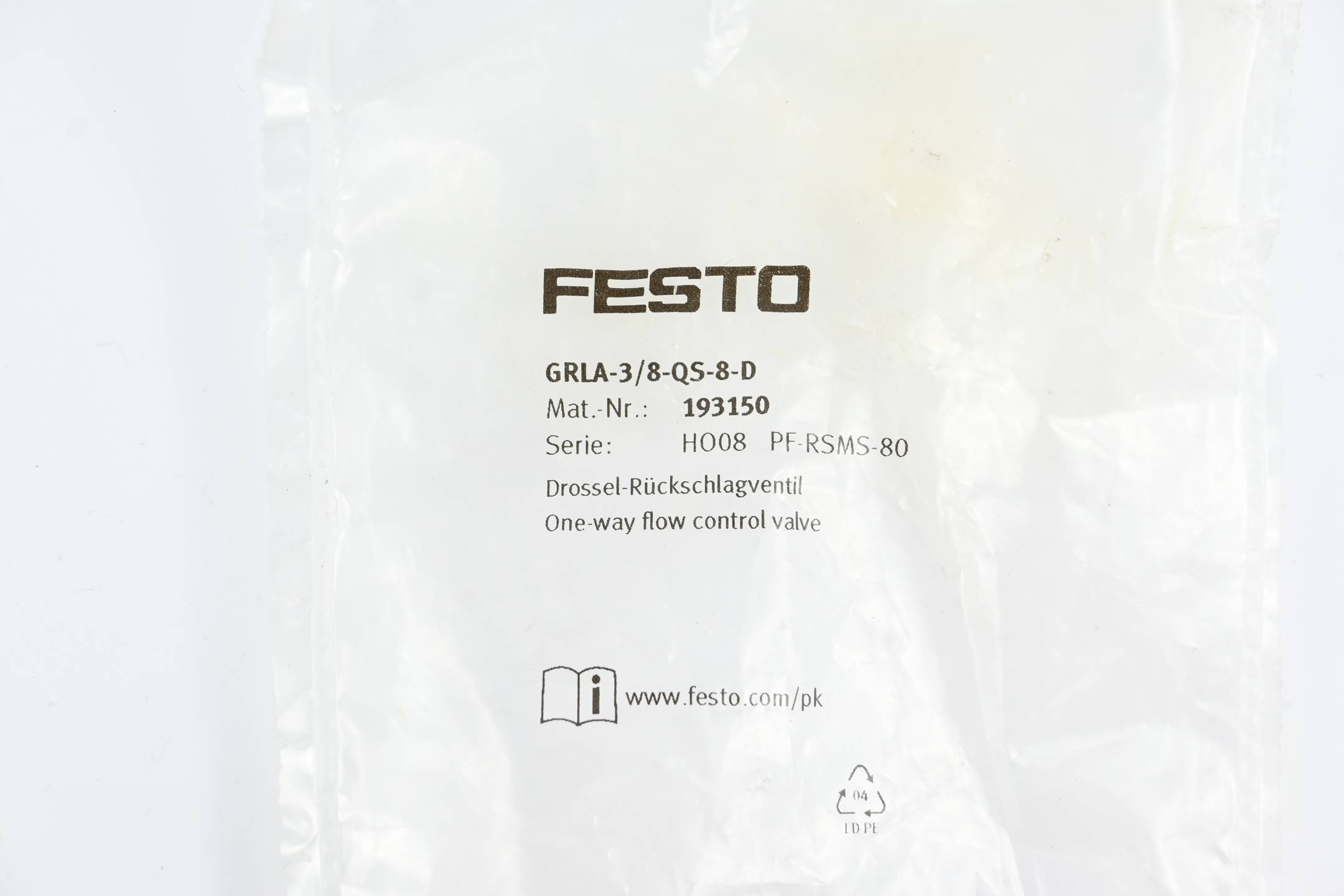 FESTO GRLA-3/8-QS-8-D, Drossel-Rückschlagventil, P/n: 193150-1