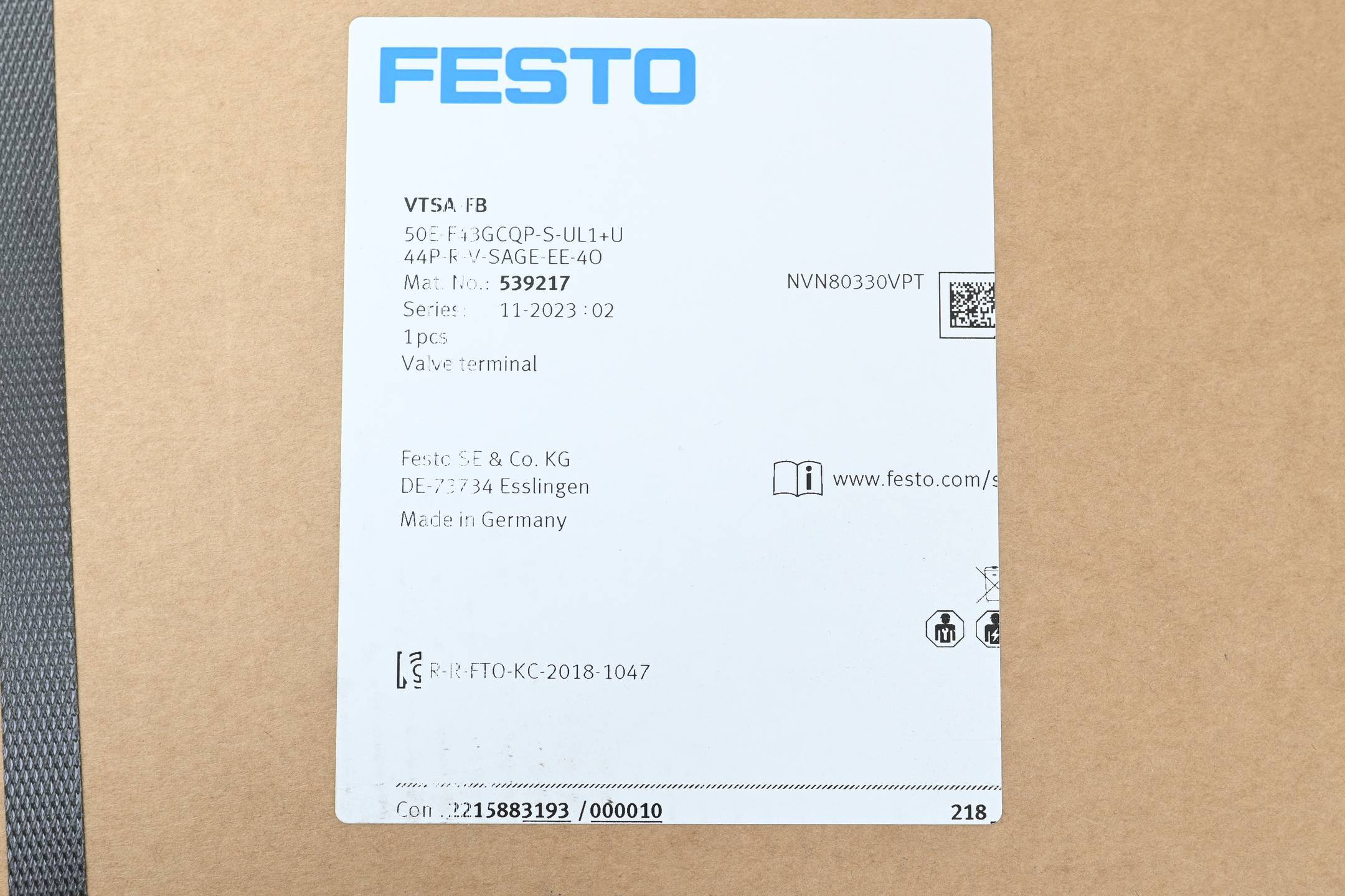 FESTO VTSA-FB, Ventilinsel, P/n: 539217-1