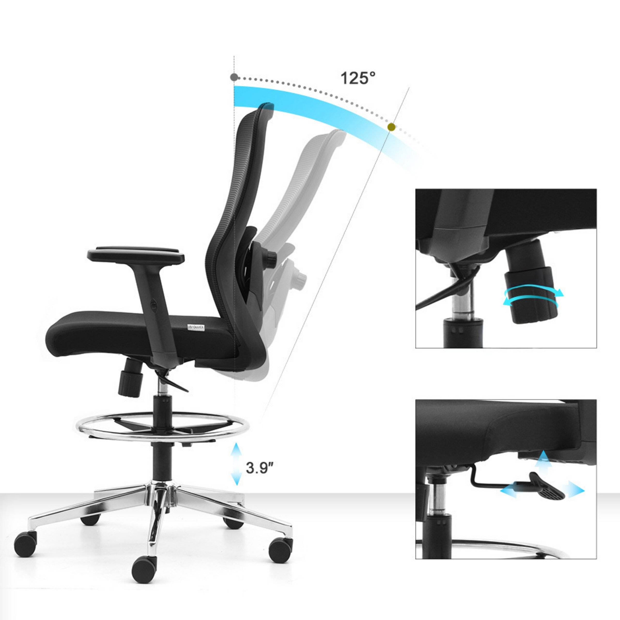 Arbeitsstuhl Counterstuhl TOP WORK 44 Sitz Stoff Rücken Netz schwarz hjh OFFICE-1