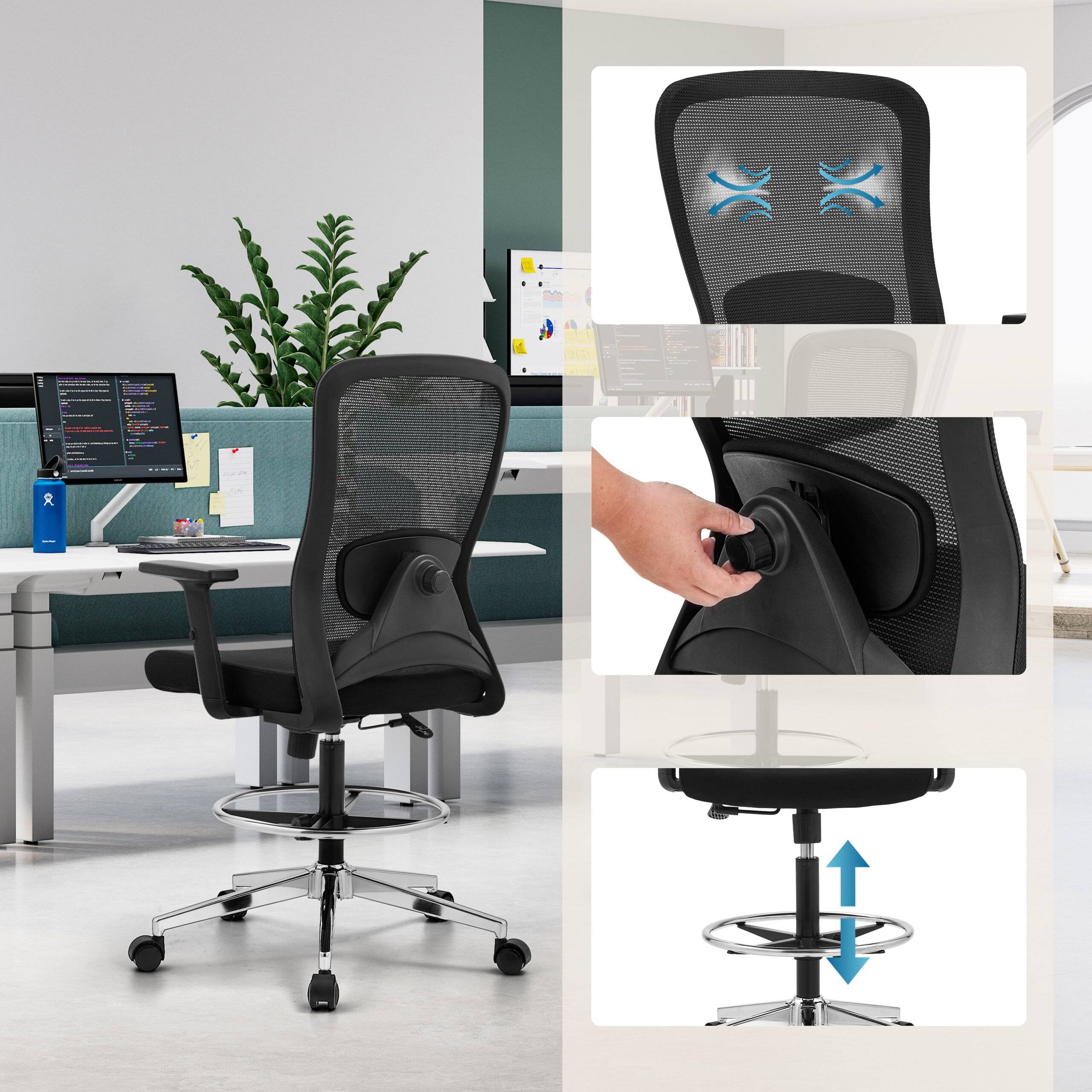 Arbeitsstuhl Counterstuhl TOP WORK 44 Sitz Stoff Rücken Netz schwarz hjh OFFICE-3