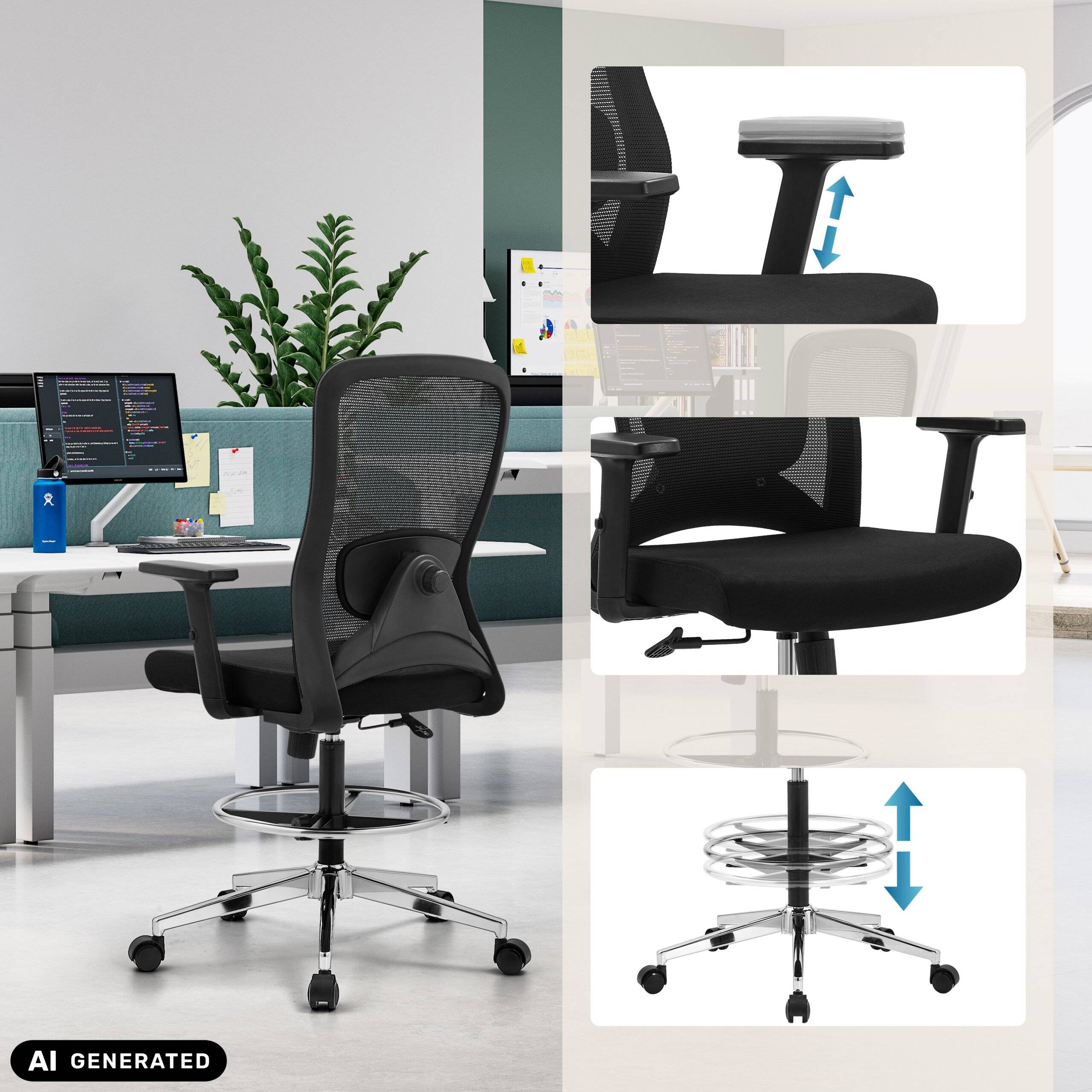 Arbeitsstuhl Counterstuhl TOP WORK 44 Sitz Stoff Rücken Netz schwarz hjh OFFICE-4