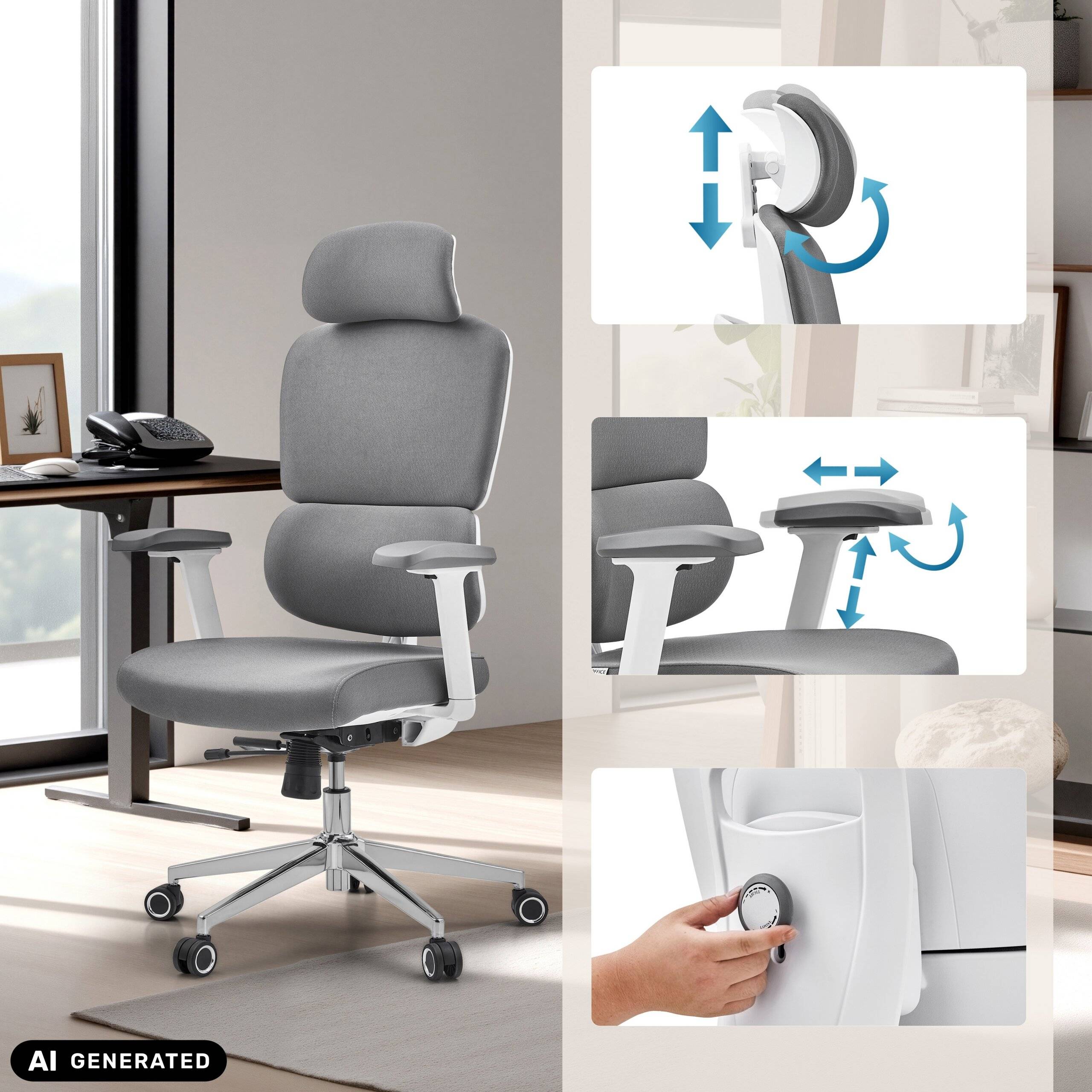 Bürostuhl Drehstuhl ERGOMY WF2 Stoff grau hjh OFFICE-3