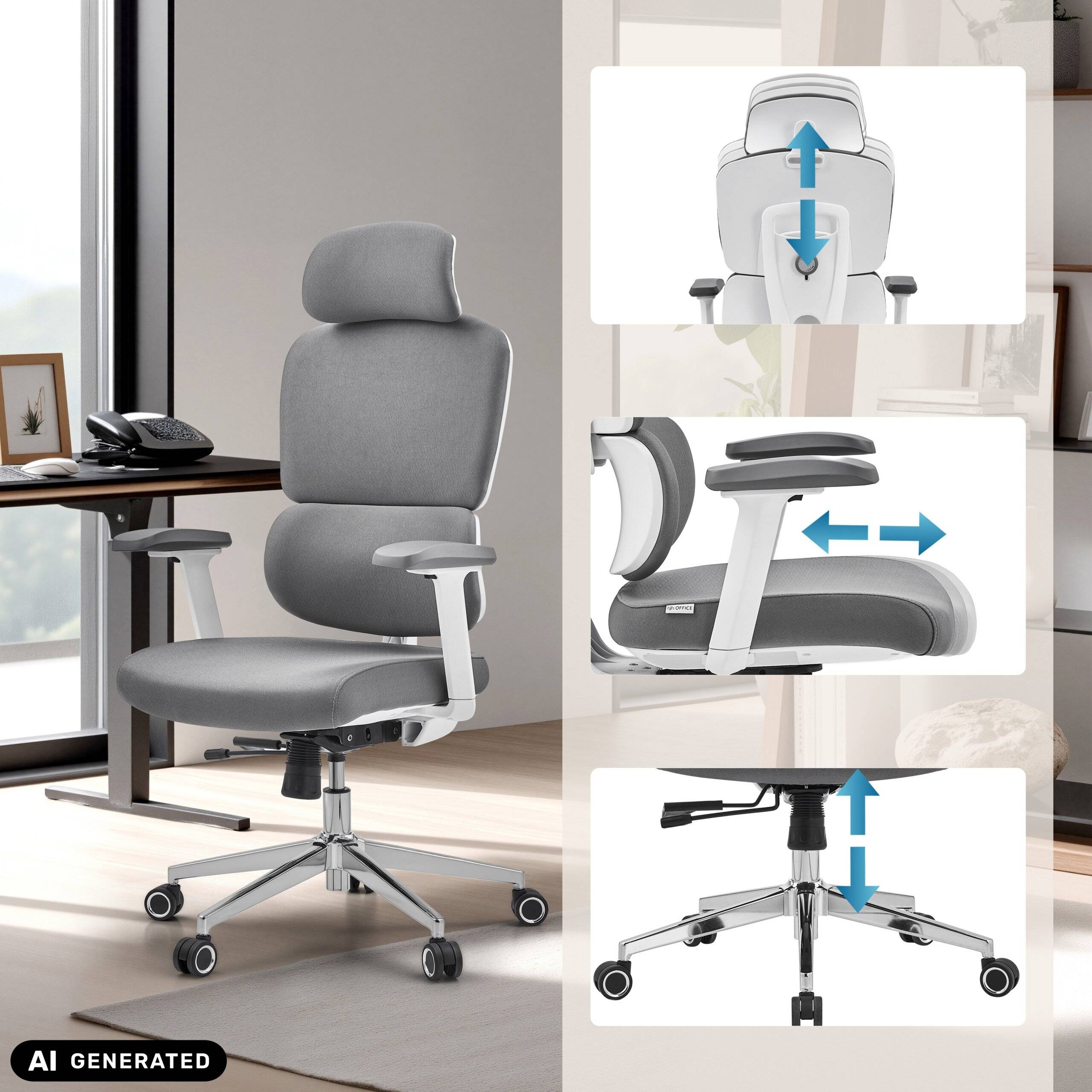 Bürostuhl Drehstuhl ERGOMY WF2 Stoff grau hjh OFFICE-4