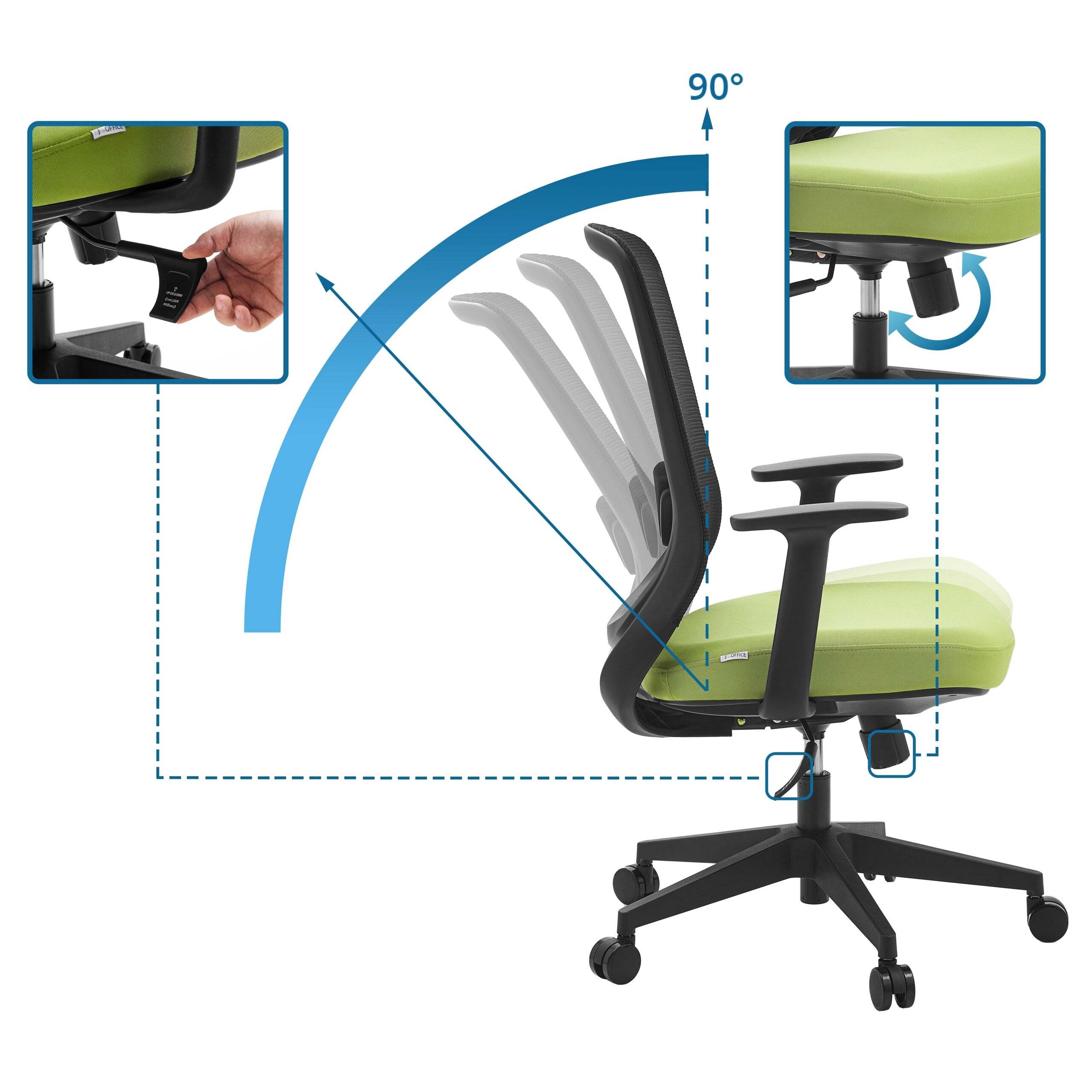Bürostuhl Drehstuhl SEDITO Sitz Stoff Rücken Netzstoff schwarz grün hjh OFFICE-1