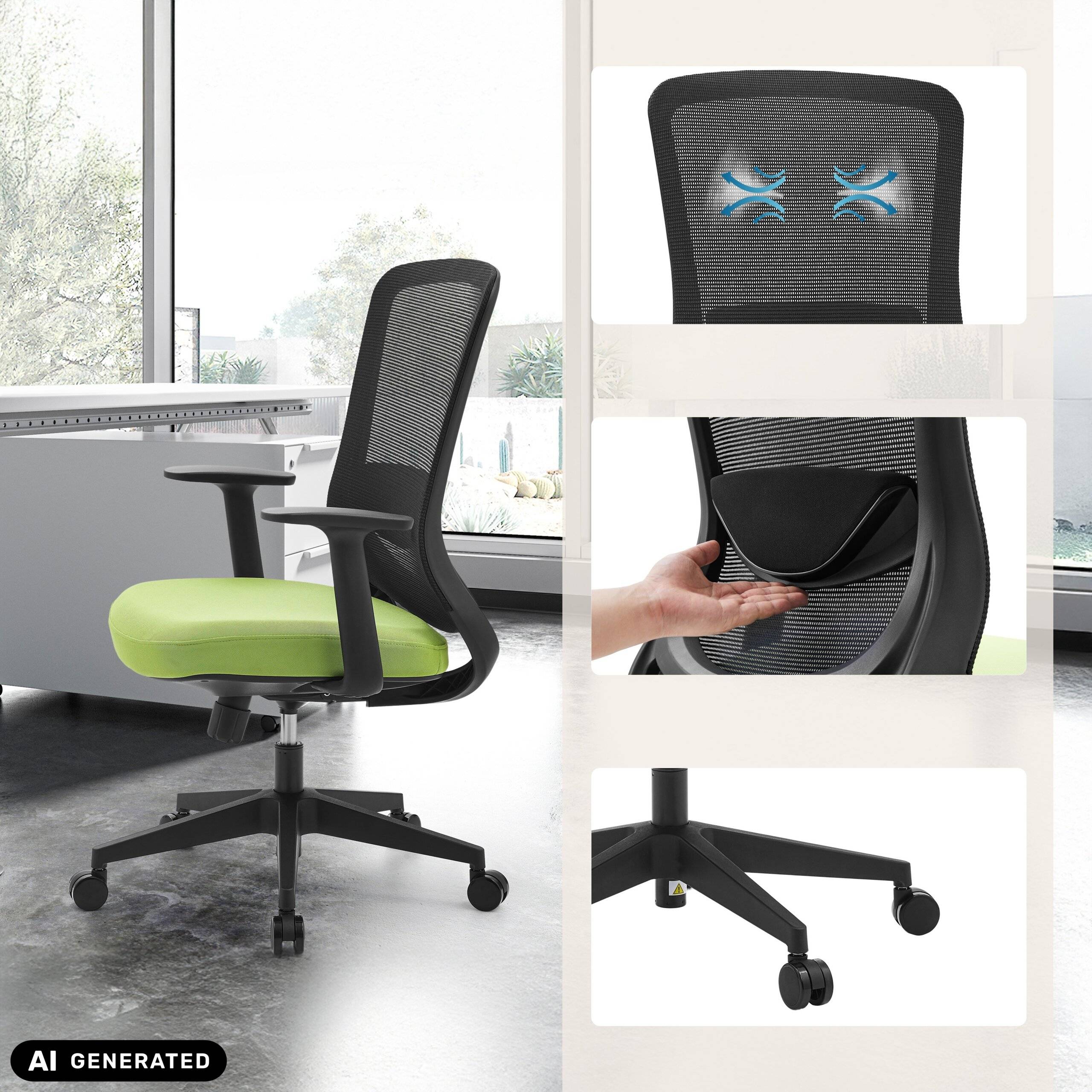 Bürostuhl Drehstuhl SEDITO Sitz Stoff Rücken Netzstoff schwarz grün hjh OFFICE-2