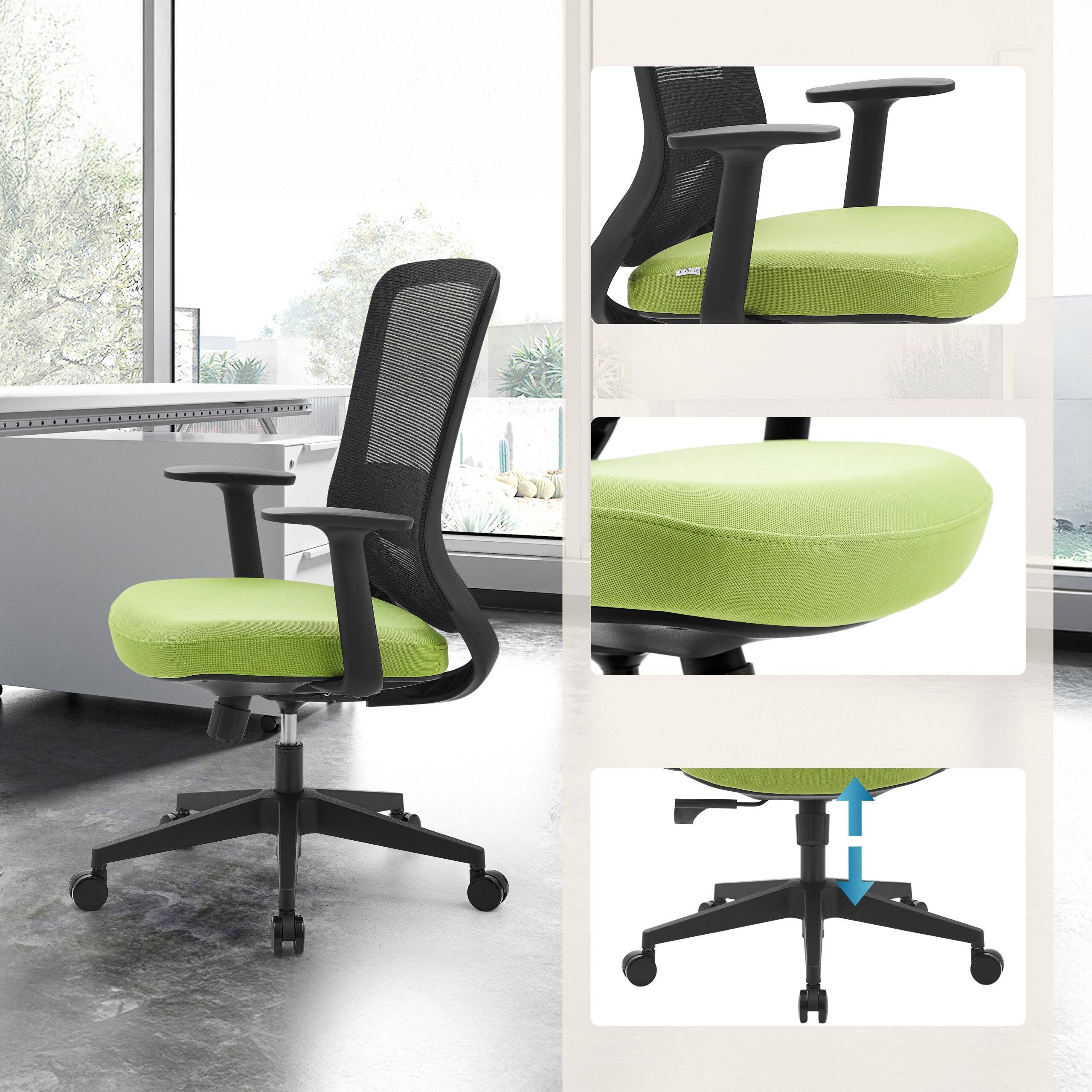 Bürostuhl Drehstuhl SEDITO Sitz Stoff Rücken Netzstoff schwarz grün hjh OFFICE-3