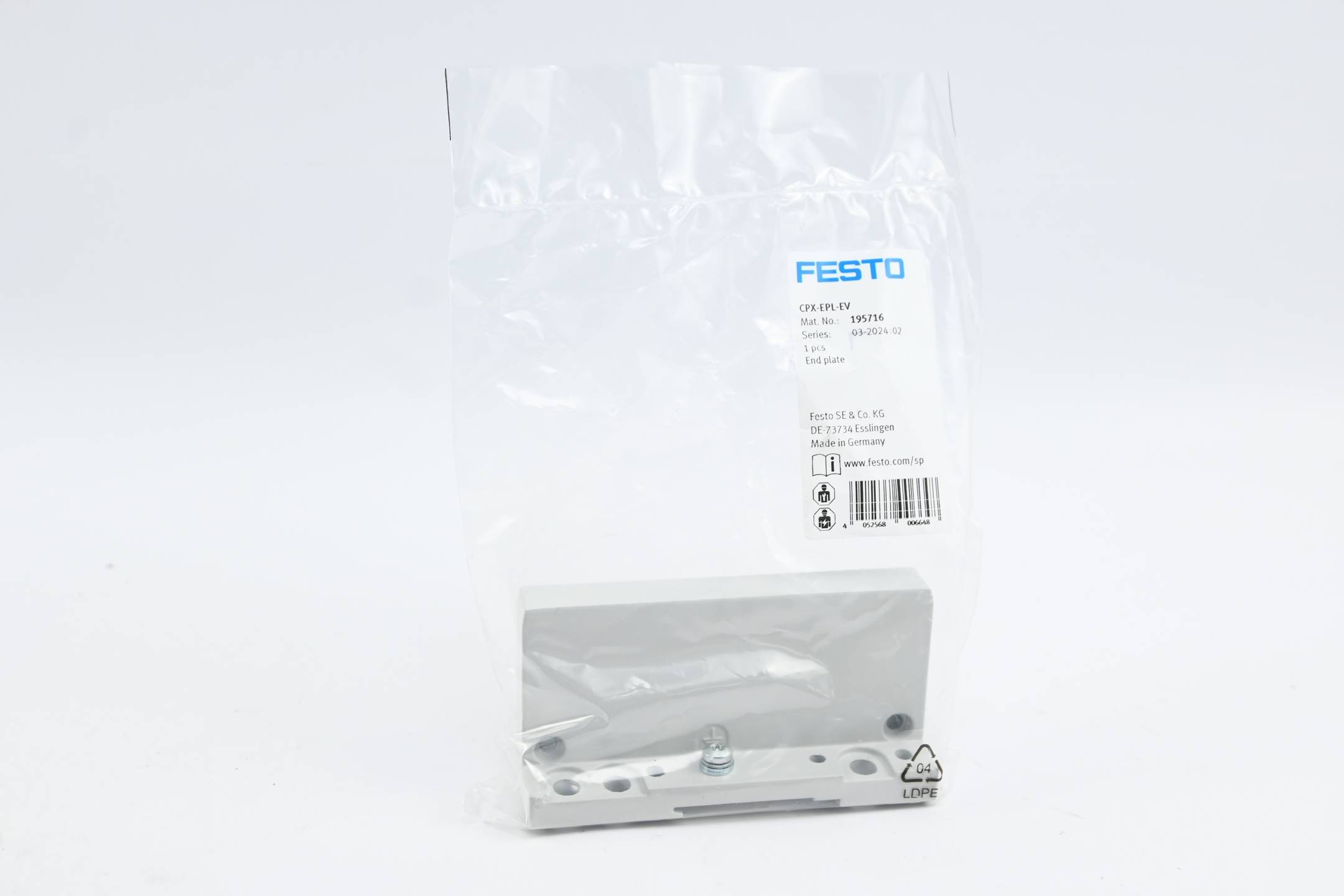 FESTO CPX-EPL-EV, Endplatte, P/n: 195716-0
