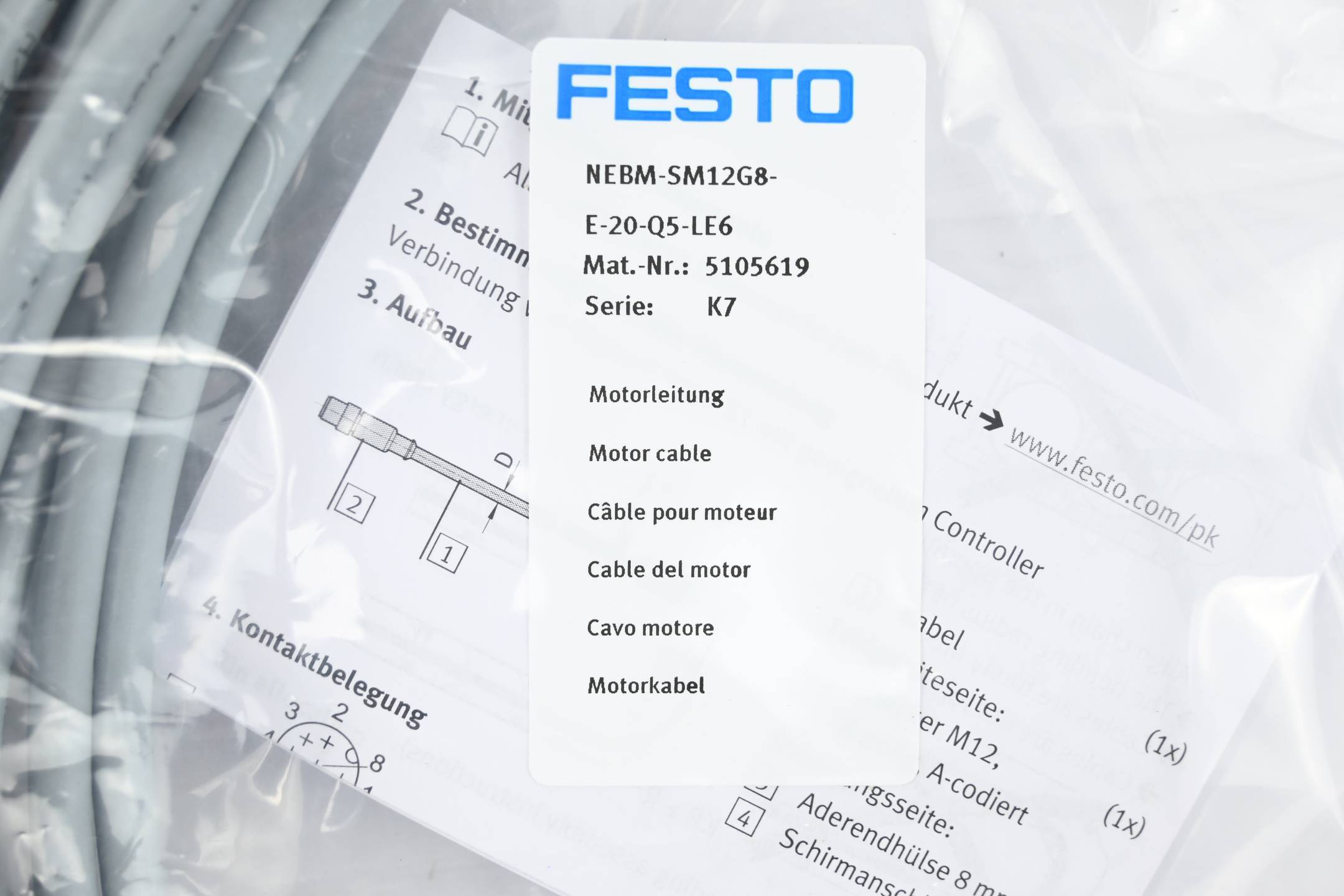 FESTO NEBM-SM12G8-E-20-Q5-LE6 Motor cable, P/n: 5105619-1