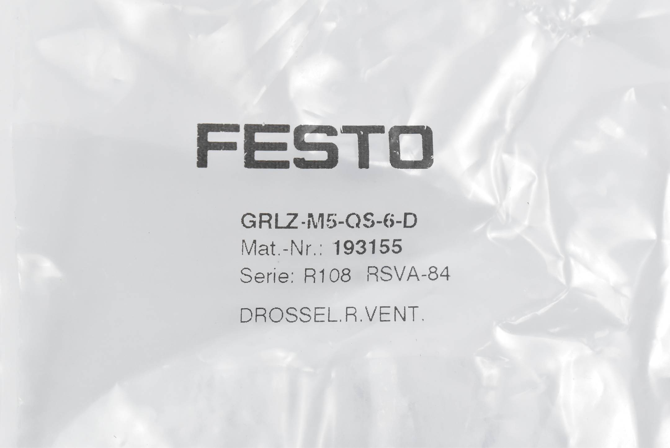 FESTO GRLZ-M5-QS-6-D, Drossel-Rückschlagventil, P/n: 193155-2