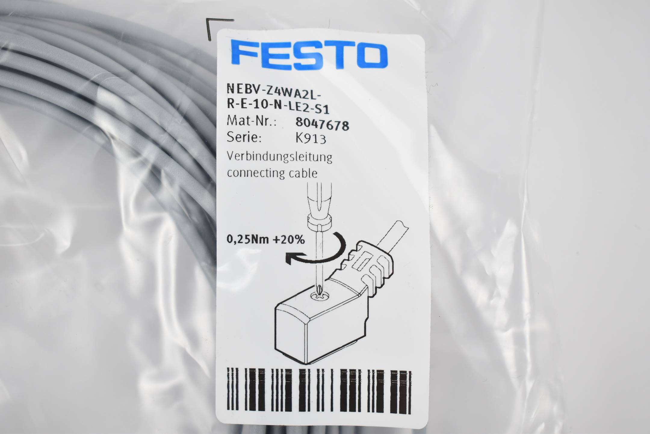 FESTO NEBV-Z4WA2L-R-E-10-N-LE Connecting cable, P/n: 8047678-1