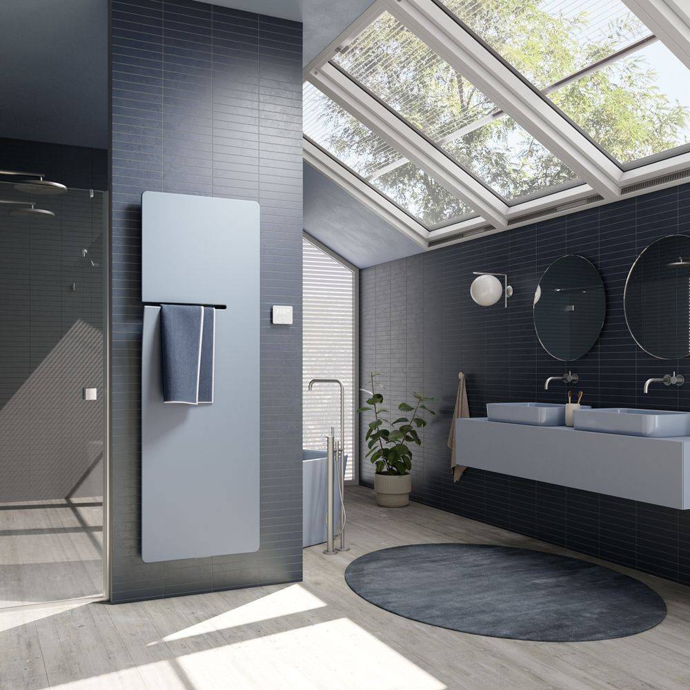 Kermi Ineo-E elektrischer Designheizkörper 1800x85x600mm WWS Anschluss rechts 860W, Ice blue/Weiß-2