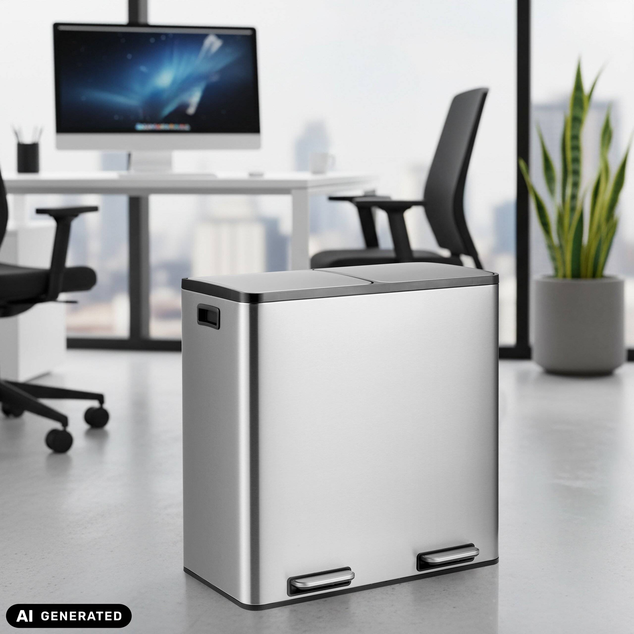 Abfallsammler Mülltrennsystem Clean 13 S - 60L (2x30L) Edelstahl silber hjh OFFICE-3