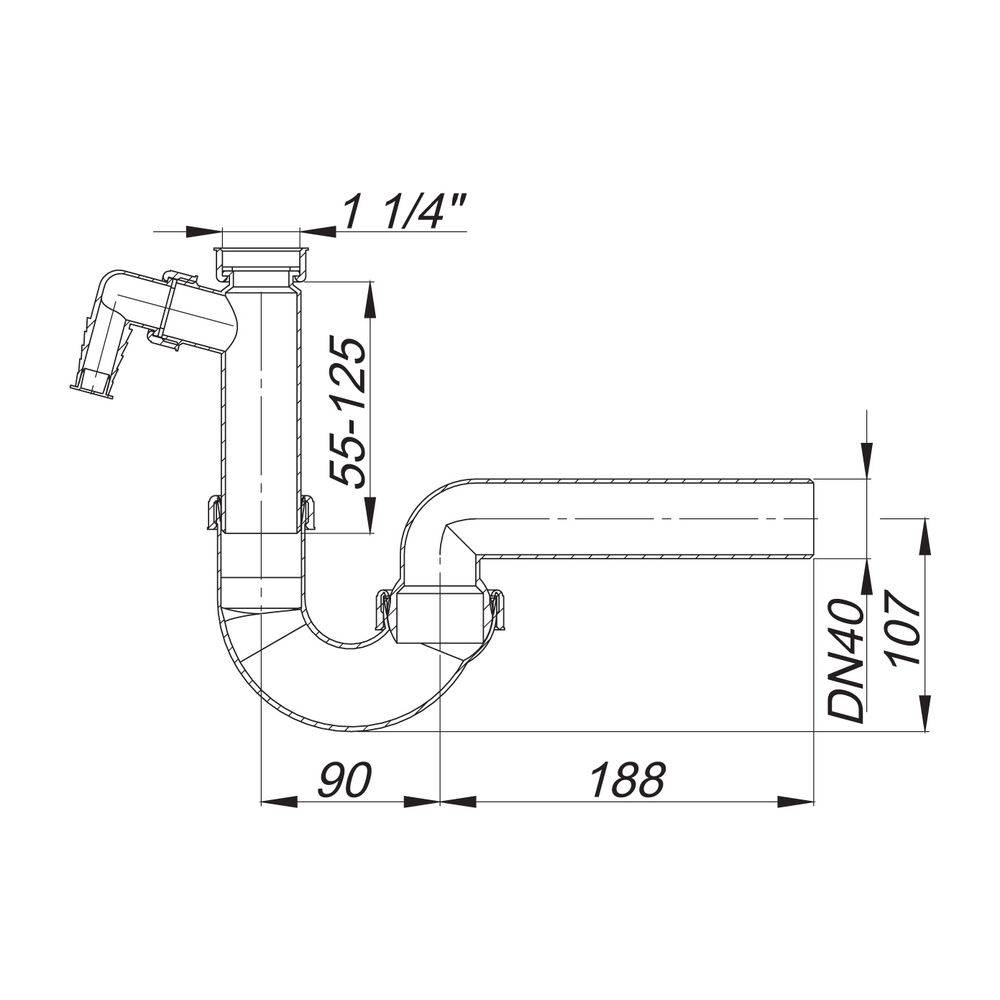 Dallmer Röhrensiphon 100/1, 1 1/4" x DN 40, PP, 020116-1