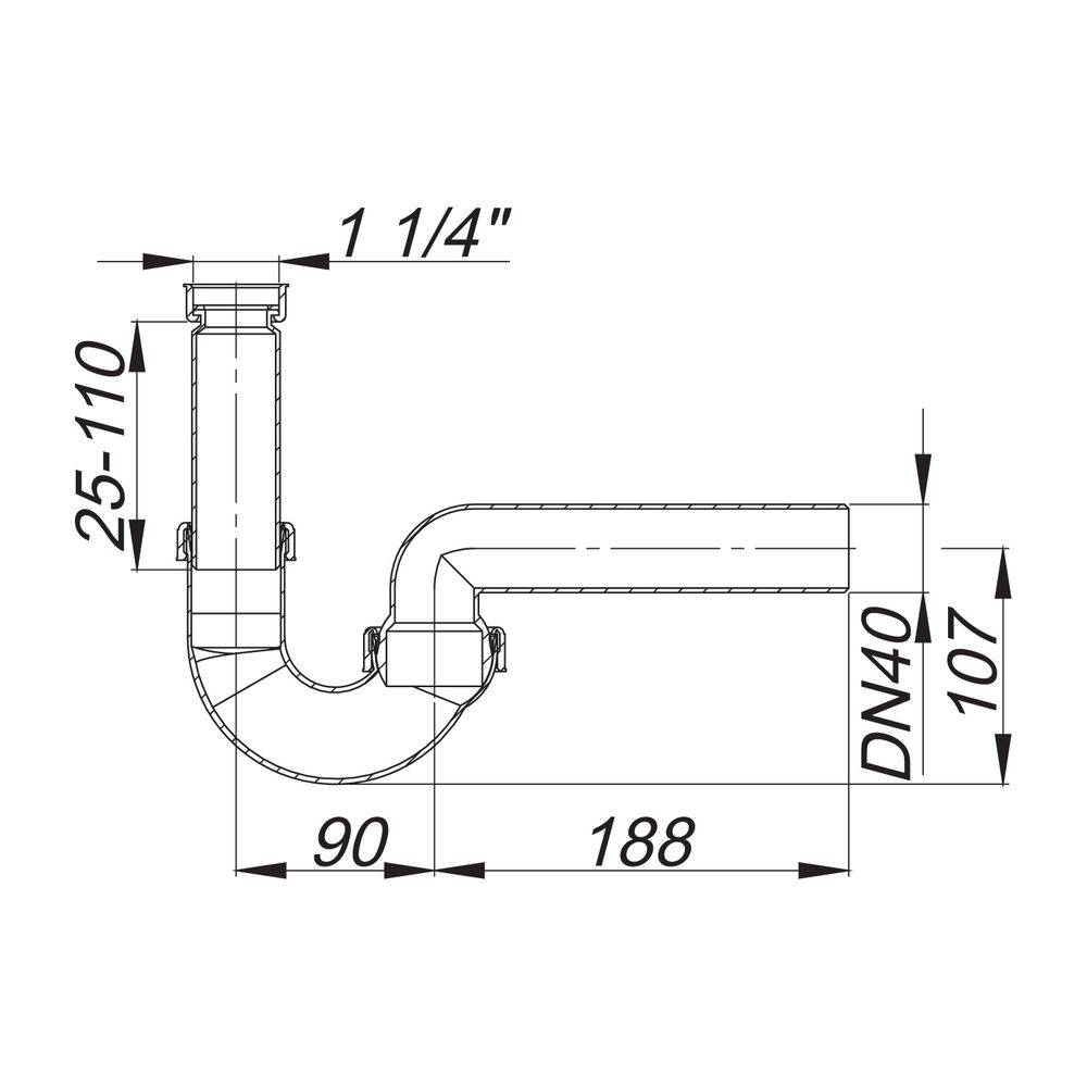 Dallmer Röhrensiphon 100/0, 1 1/4" x DN 40, PP, 010117-1