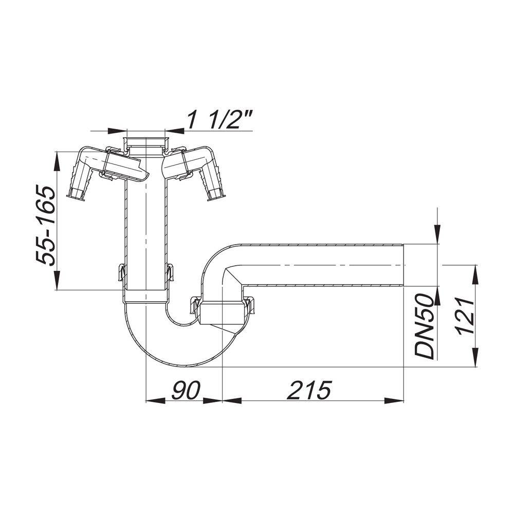 Dallmer Röhrensiphon 100/2, 1 1/2" x DN 50, PP, 020321-1