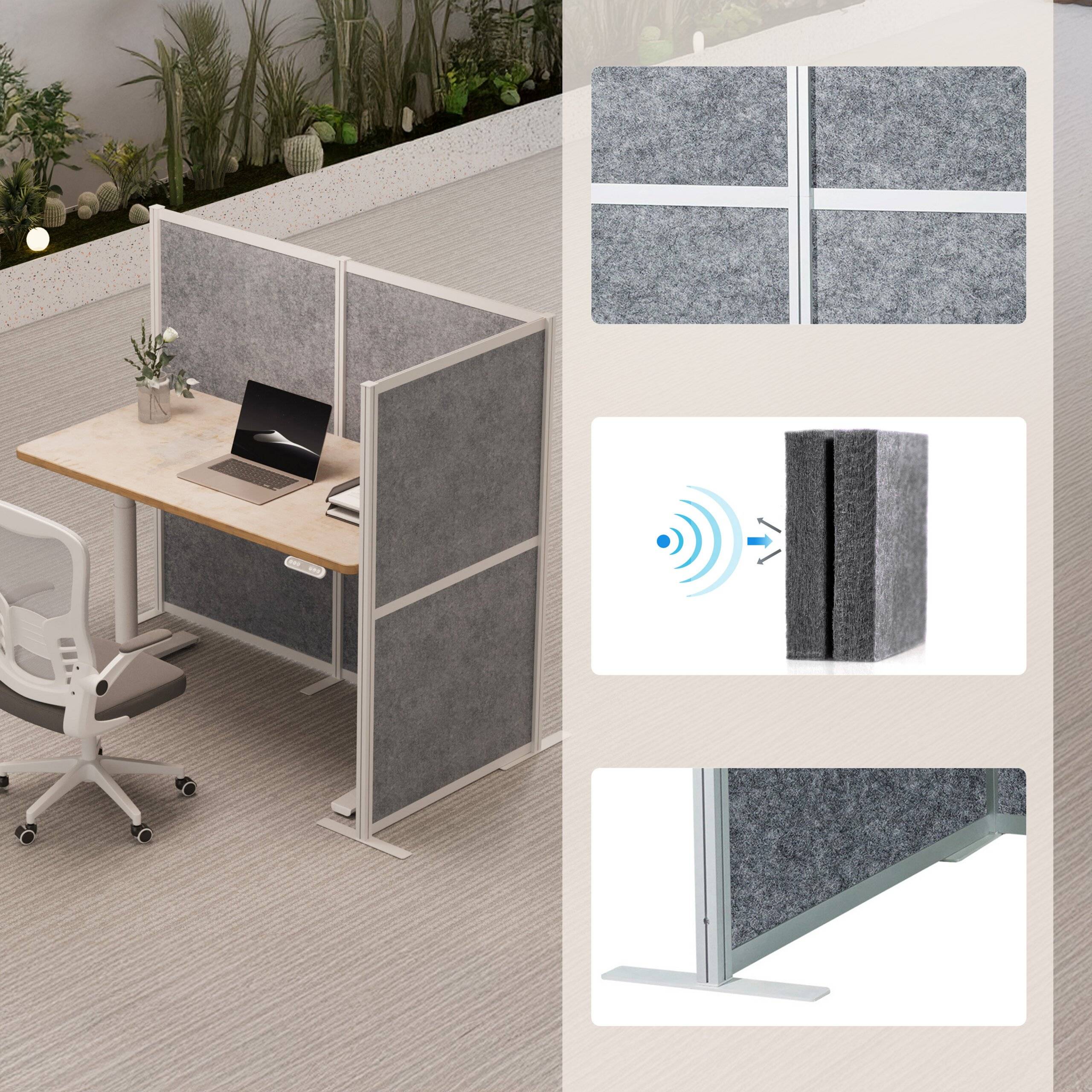 Akustik Trennwand Stellwand FLEXMIUT MODUL L 167x192 PET grau hjh OFFICE-2