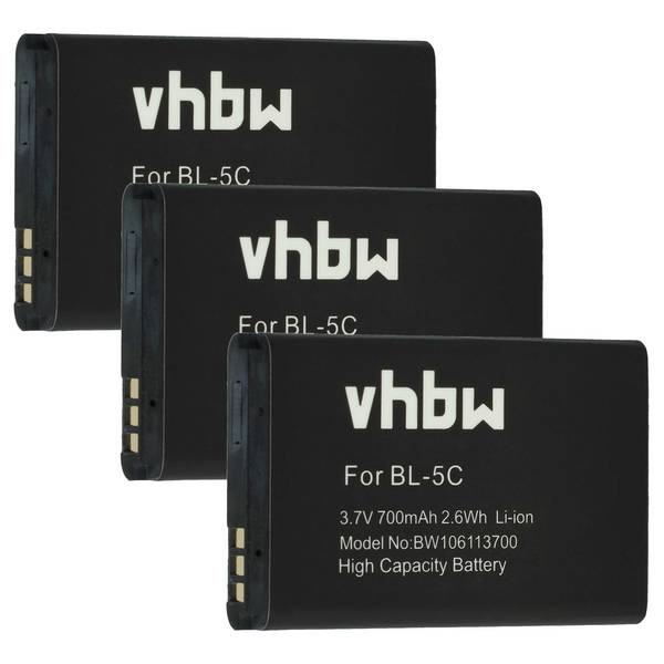 vhbw 3x Akku kompatibel mit Luiton LT-316 | Handy Smartphone Telefon (700 mAh, 3,7 V, Li-Ion)