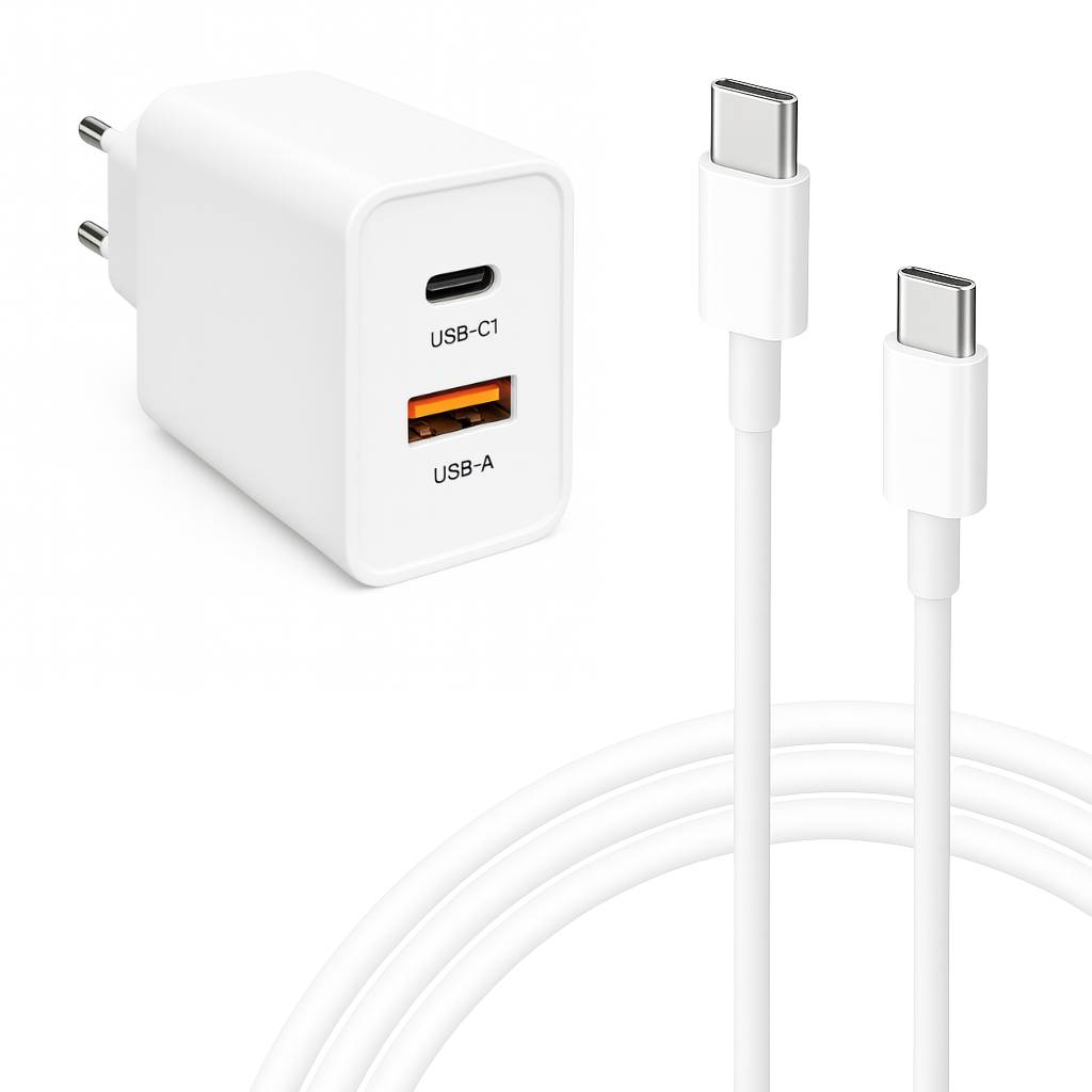 45W GaN USB-C Ladegerät mit USB-C & USB-A + 2m 60W Kabel – Schnelllade-Netzteil für iPhone 15/16/17, Samsung, Huawei