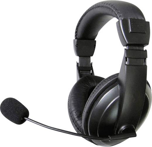 PCHeadset 3.5 mm Klinke schnurgebunden, Stereo Basetech BT260A Over Ear Schwarz