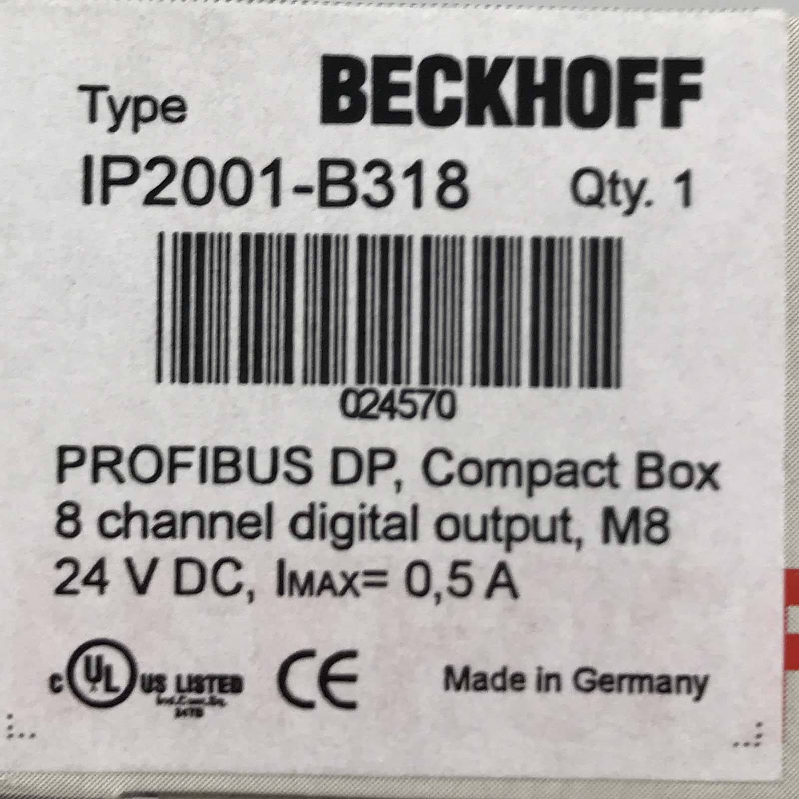 Beckhoff IP2001-B318, Feldbus Box, 8-Kanal-Digital-Ausgang, PROFIBUS, 24V DC, 0,5A, M8, integriertes T-Stück-1