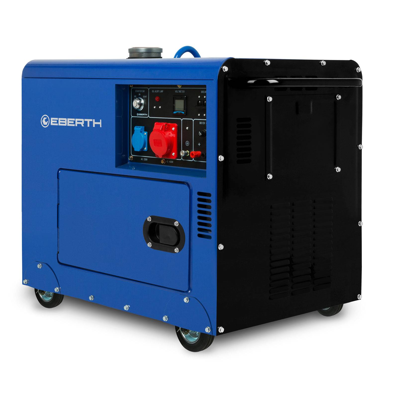 EBERTH 5000 Watt Notstromaggregat Diesel, Stromerzeuger 10PS 4-Takt E-Start 3-Phasen 1x 400V 230V 12V AVR Gehäuse Räder-0