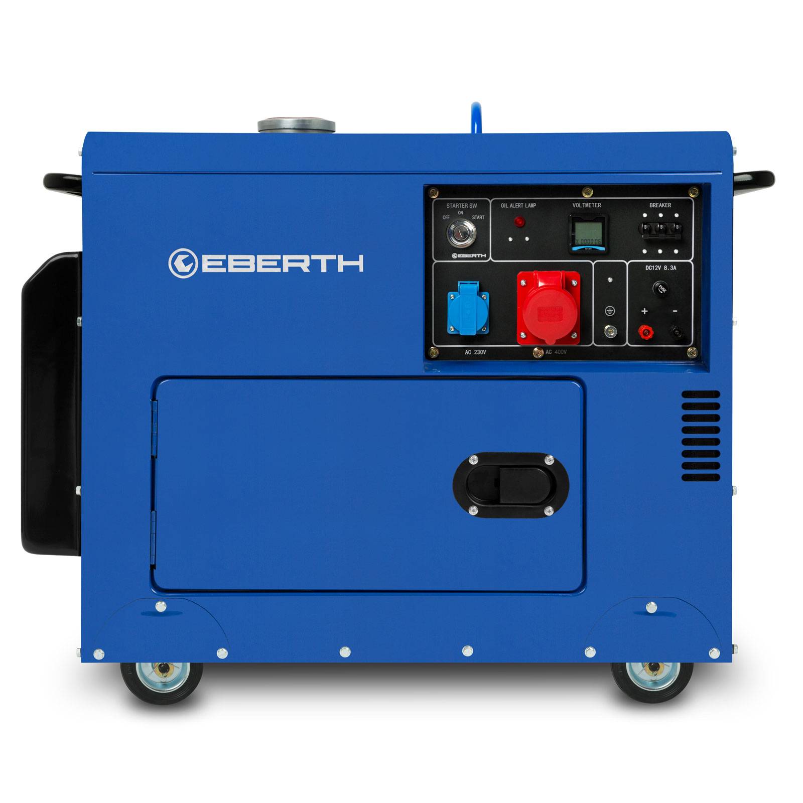 EBERTH 5000 Watt Notstromaggregat Diesel, Stromerzeuger 10PS 4-Takt E-Start 3-Phasen 1x 400V 230V 12V AVR Gehäuse Räder-1