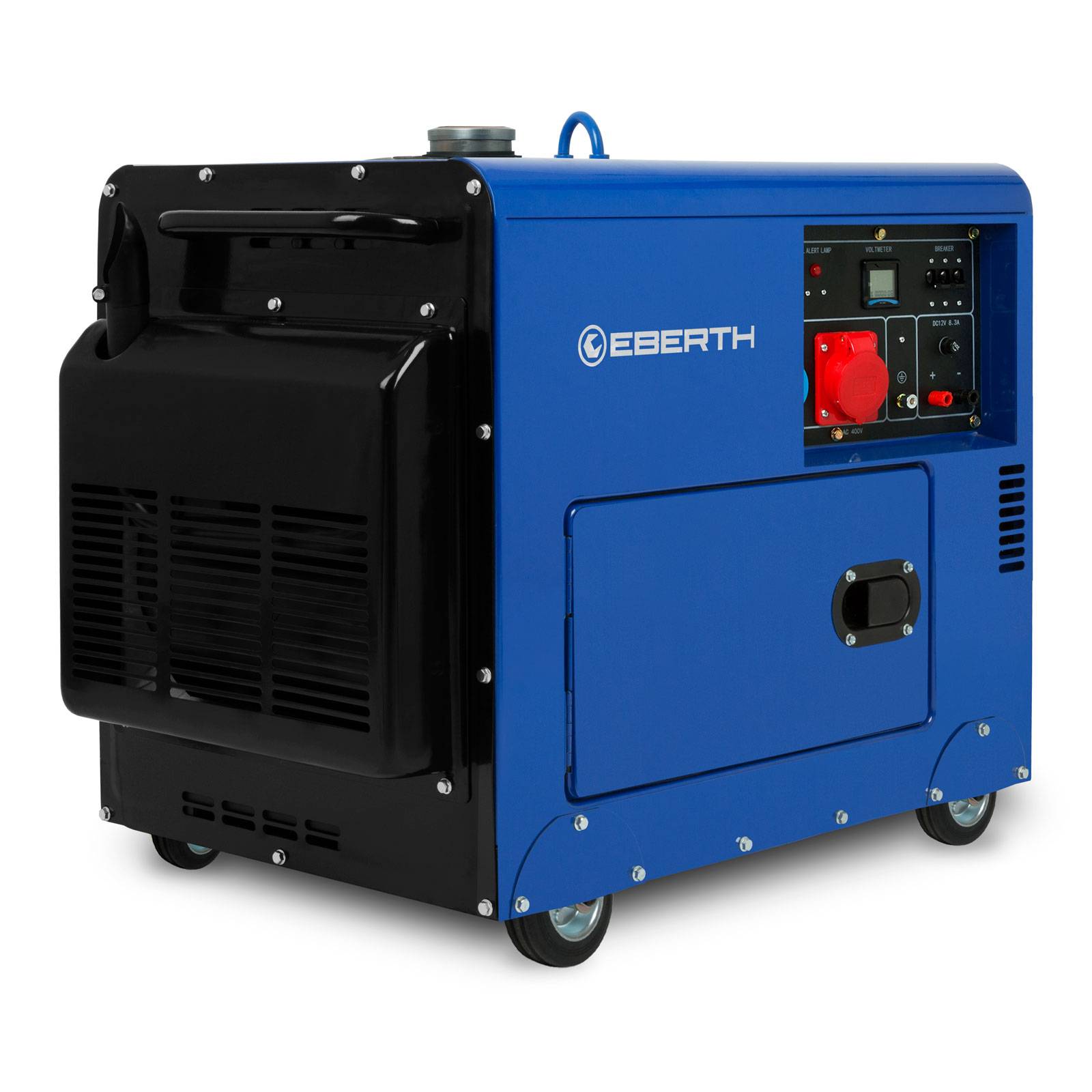 EBERTH 5000 Watt Notstromaggregat Diesel, Stromerzeuger 10PS 4-Takt E-Start 3-Phasen 1x 400V 230V 12V AVR Gehäuse Räder-3