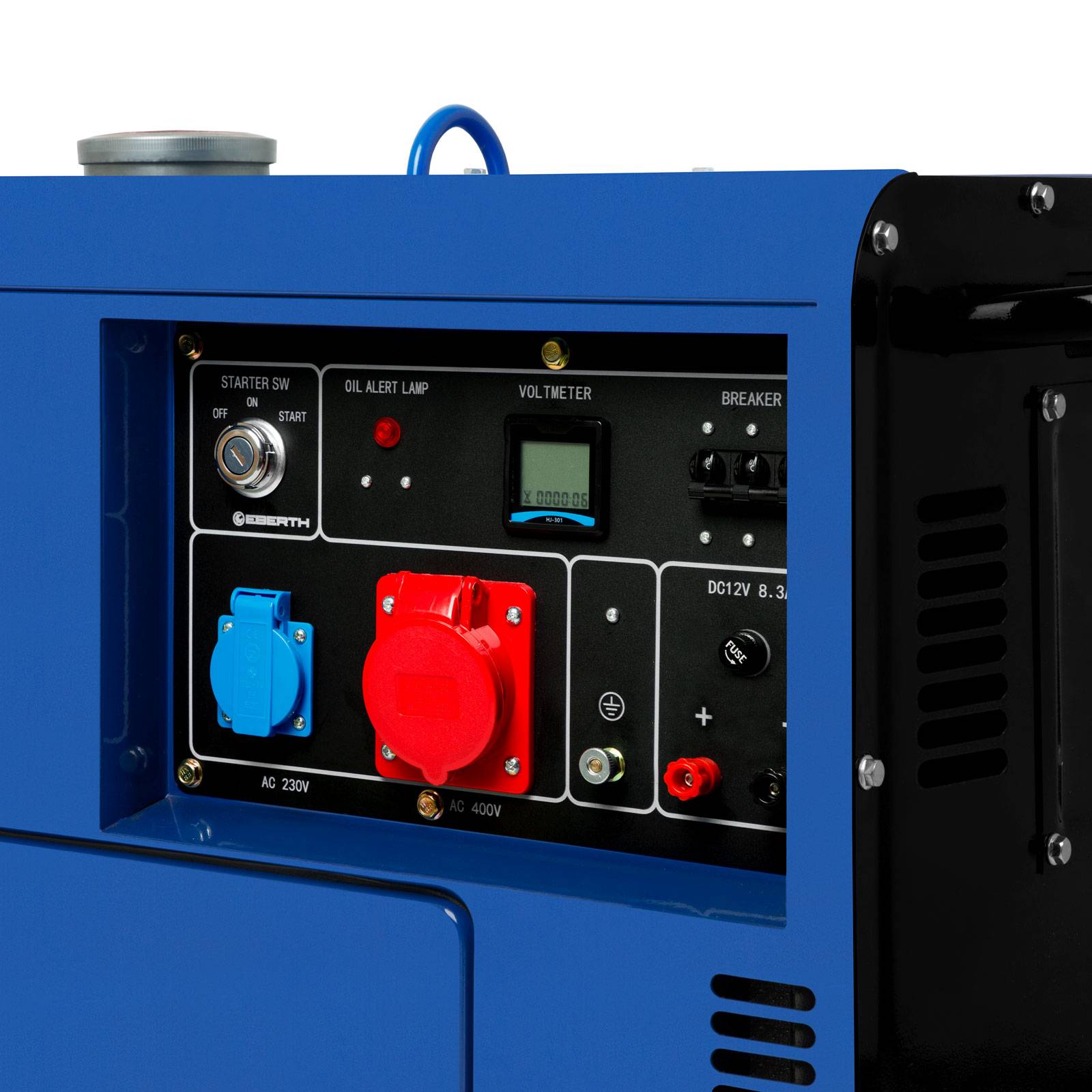 EBERTH 5000 Watt Notstromaggregat Diesel, Stromerzeuger 10PS 4-Takt E-Start 3-Phasen 1x 400V 230V 12V AVR Gehäuse Räder-4