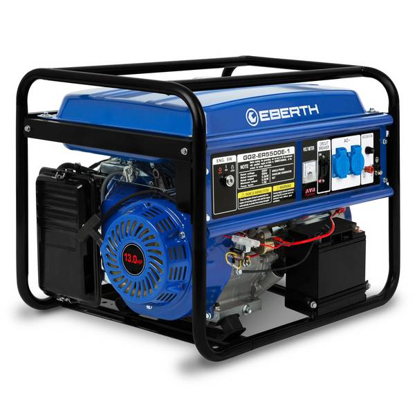 EBERTH 5500W Benzin Stromerzeuger Notstromaggregat mit 13PS 4-Takt Motor, E-Starter, 230V, AVR & Ölmangelsicherung