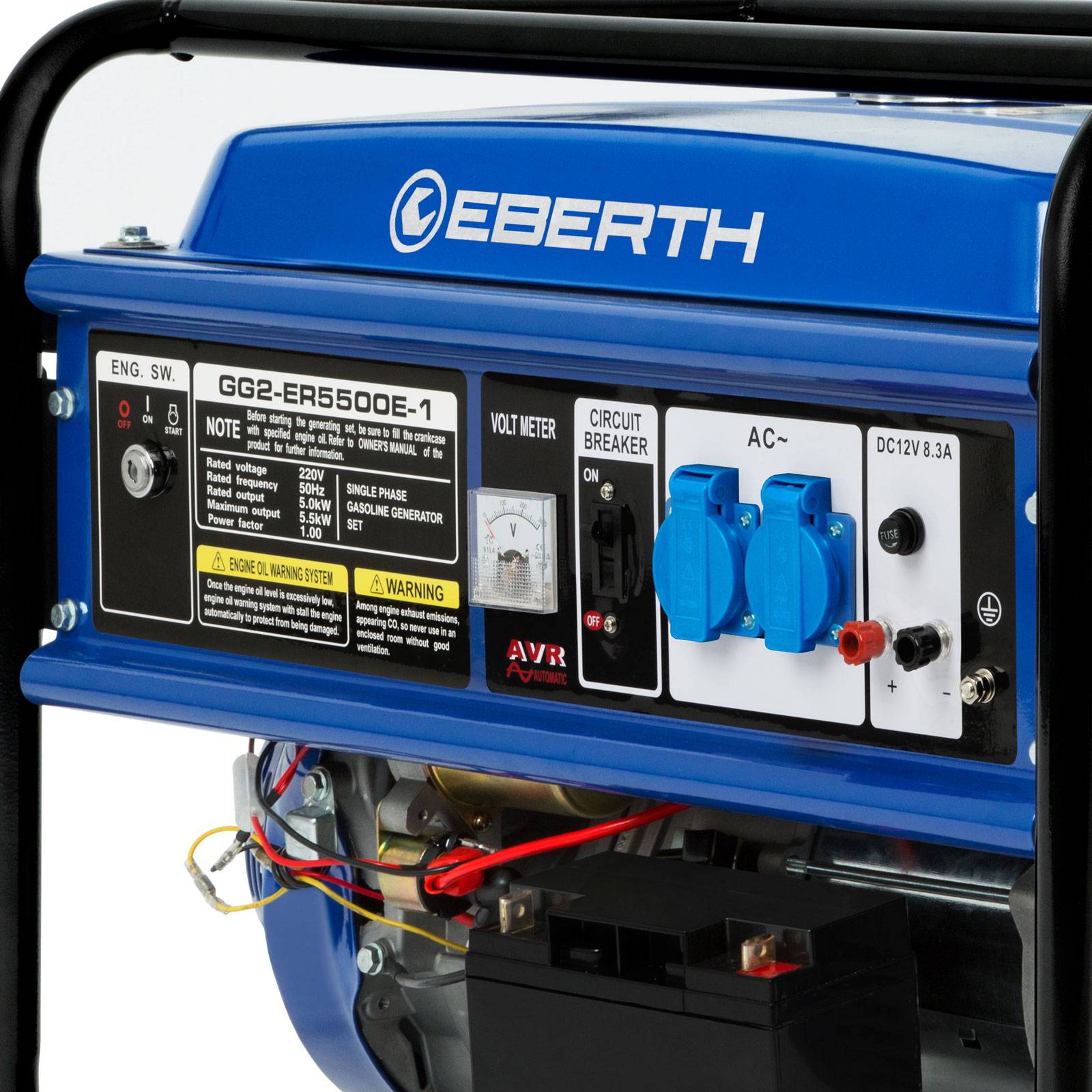 EBERTH 5500W Benzin Stromerzeuger Notstromaggregat mit 13PS 4-Takt Motor, E-Starter, 230V, AVR & Ölmangelsicherung-2