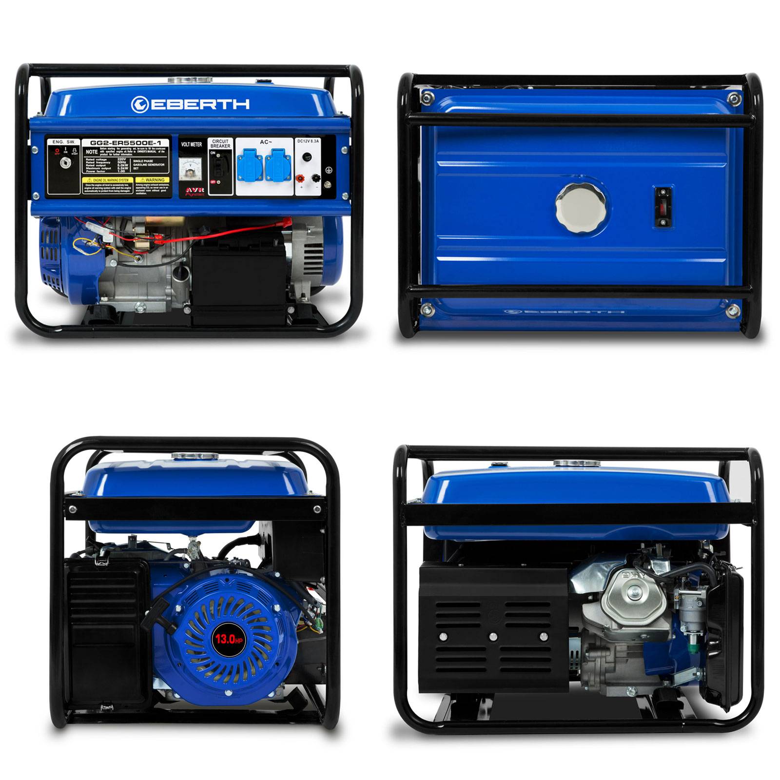 EBERTH 5500W Benzin Stromerzeuger Notstromaggregat mit 13PS 4-Takt Motor, E-Starter, 230V, AVR & Ölmangelsicherung-3
