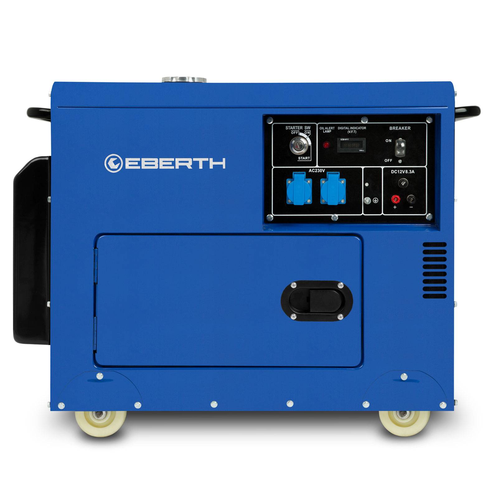EBERTH 5000 Watt Notstromaggregat Diesel Stromerzeuger 10 PS Dieselmotor 4-Takt E-Start 2x 230V 1x 12V AVR Gehäuse Räder-1