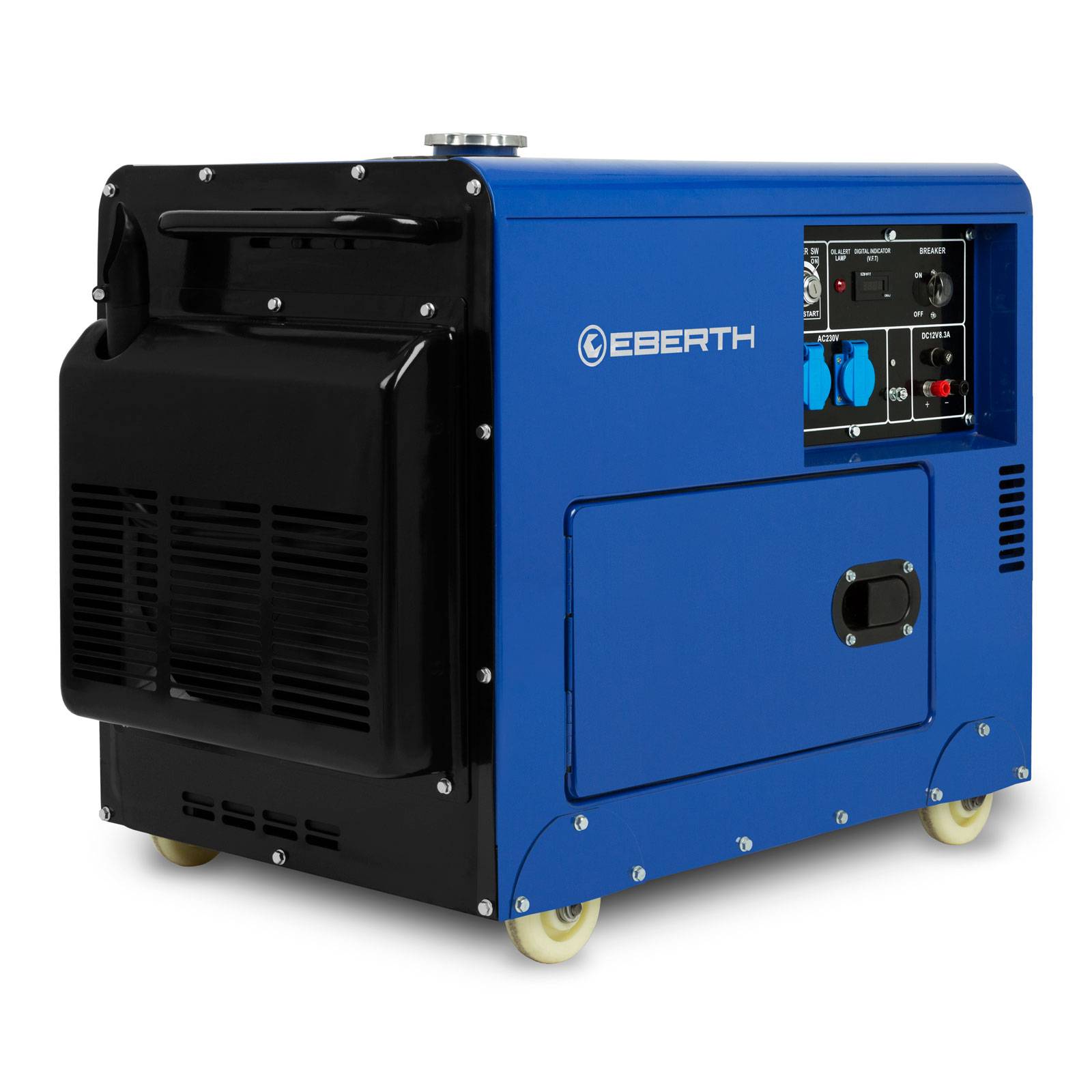 EBERTH 5000 Watt Notstromaggregat Diesel Stromerzeuger 10 PS Dieselmotor 4-Takt E-Start 2x 230V 1x 12V AVR Gehäuse Räder-3