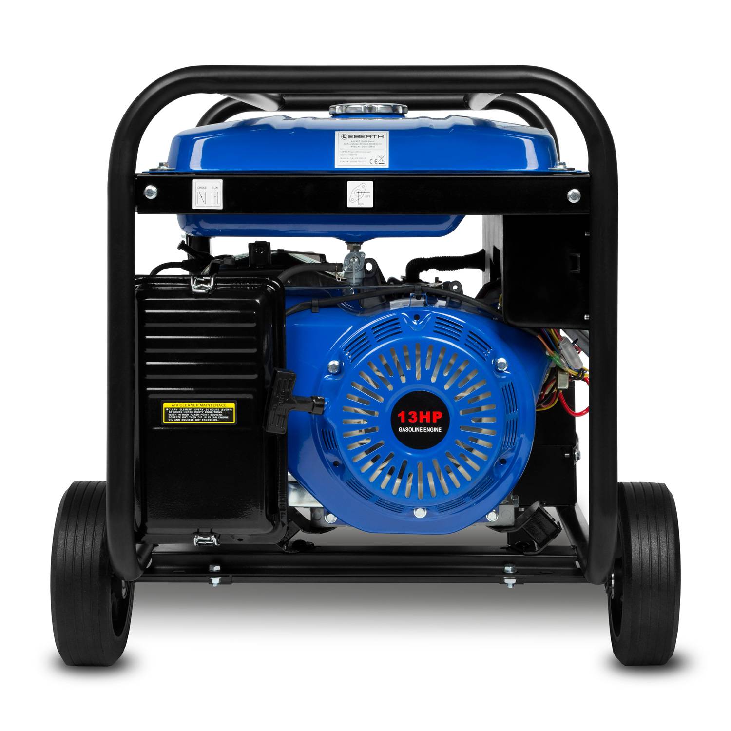 EBERTH 5500 Watt Notstromaggregat Stromerzeuger Fahrwerk E-Start 13 PS Benzin 4-Takt 3-Phasen 1x400V 3x230V 1x12V AVR-3