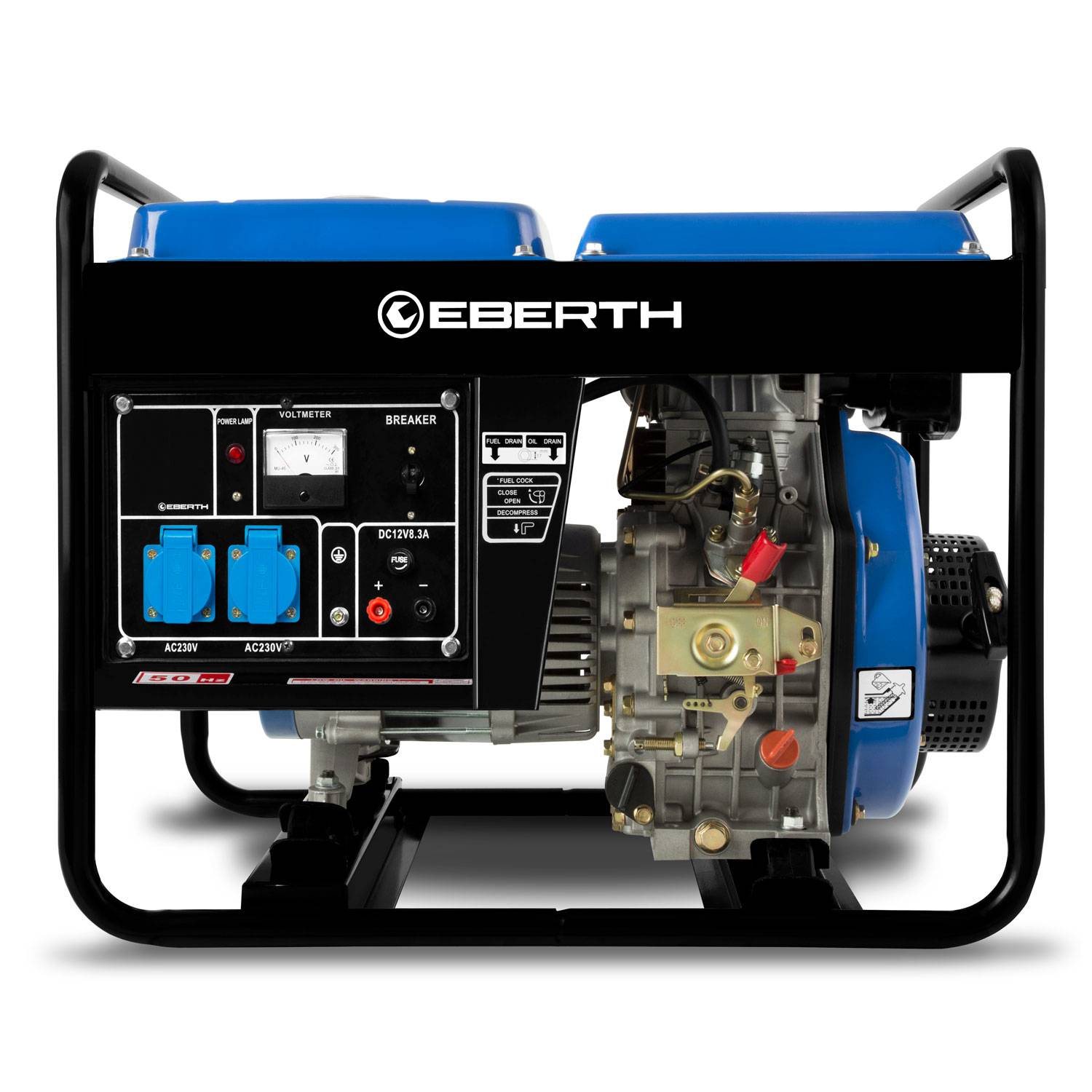 EBERTH 2000 Watt Notstromaggregat Diesel Stromerzeuger 3,8 PS, 4-Takt, 2x 230V, 1x 12V, AVR-1