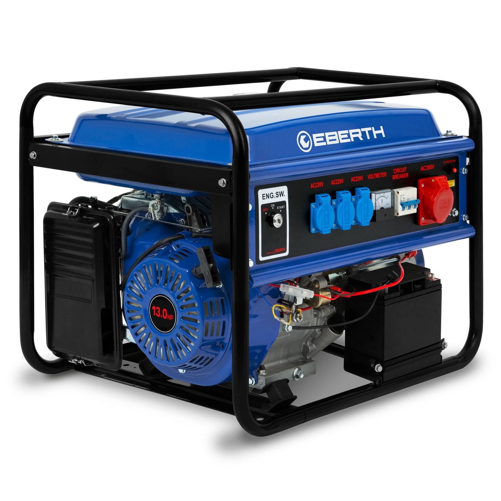 EBERTH 5500W Benzin Stromerzeuger Notstromaggregat mit E-Start, AVR, 400V/230V, 3-Phasen, robust & zuverlässig-0