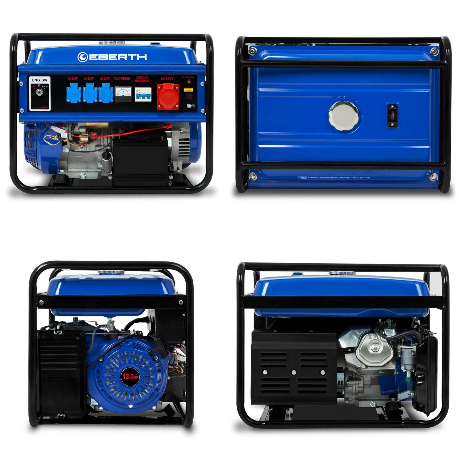 EBERTH 5500W Benzin Stromerzeuger Notstromaggregat mit E-Start, AVR, 400V/230V, 3-Phasen, robust & zuverlässig-2