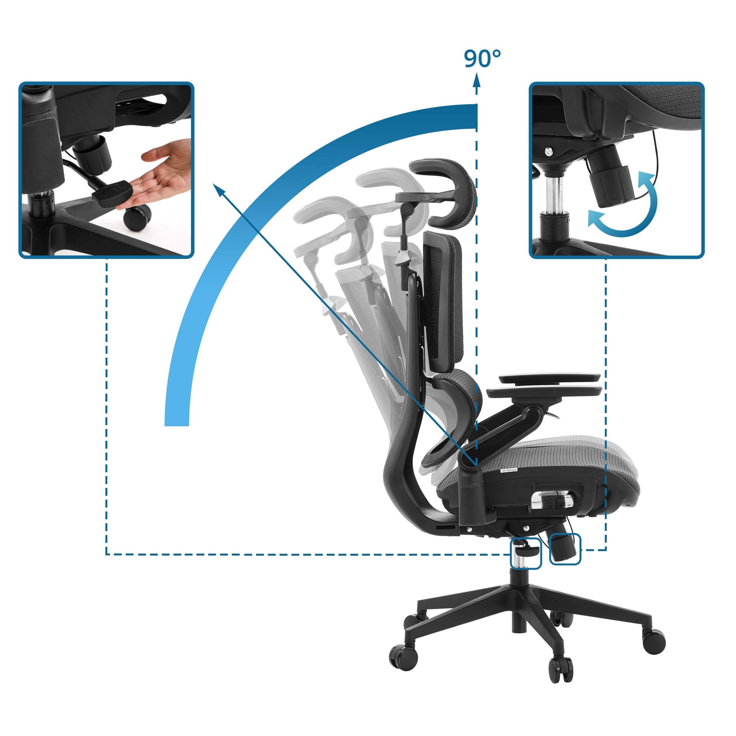 Bürostuhl Chefsessel ERGO U2 PRO3 Sitz Netz Rücken Netz schwarz hjh OFFICE-1