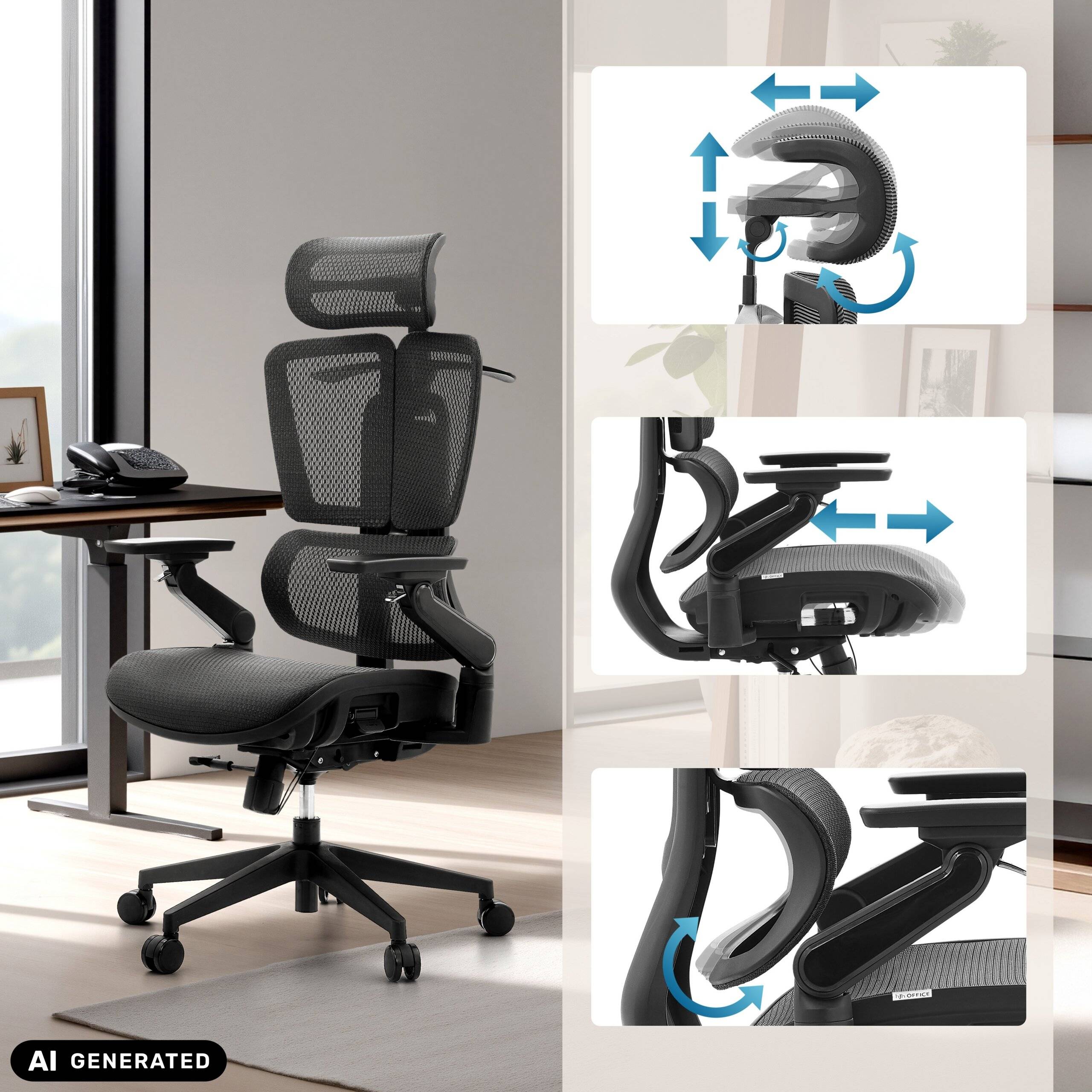 Bürostuhl Chefsessel ERGO U2 PRO3 Sitz Netz Rücken Netz schwarz hjh OFFICE-2