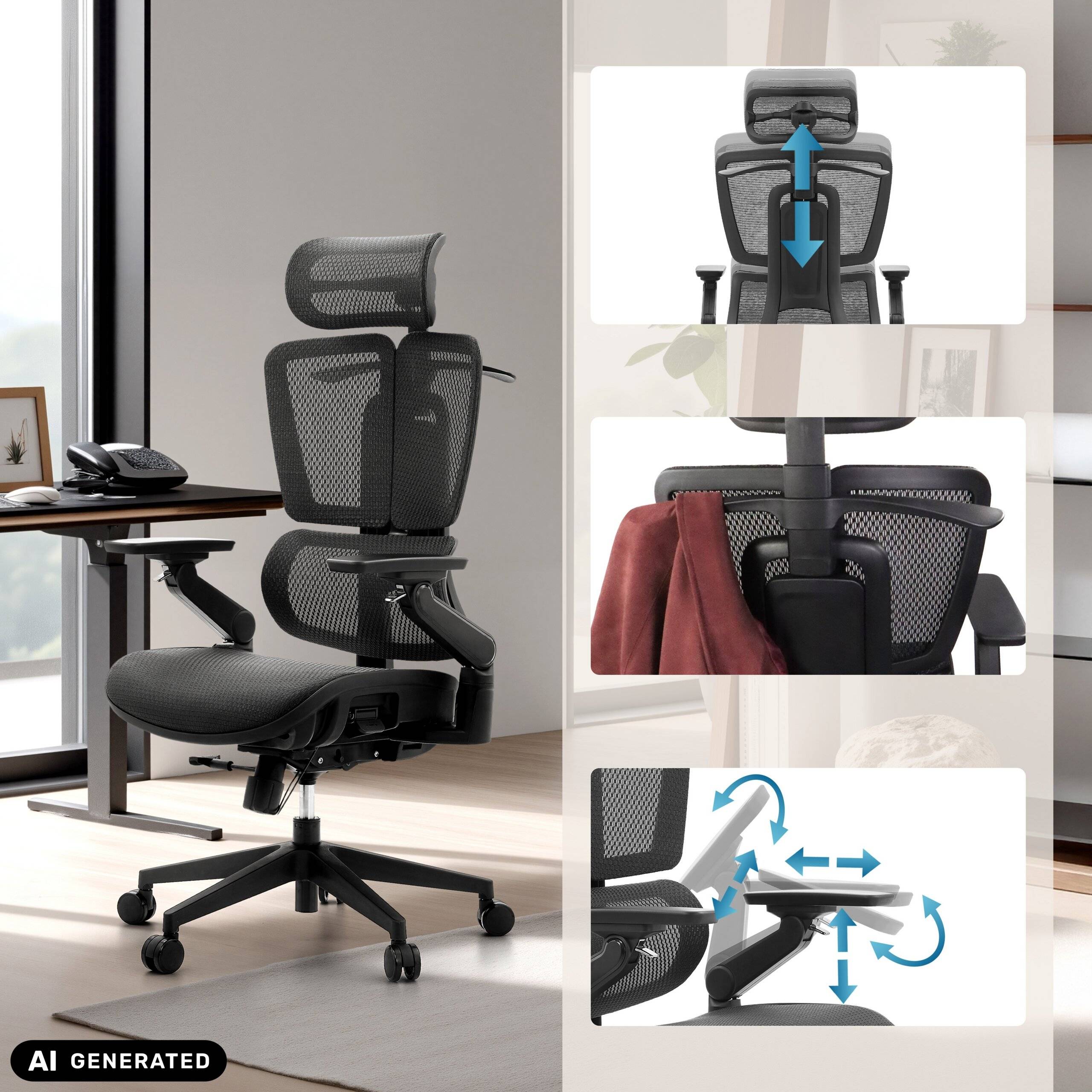 Bürostuhl Chefsessel ERGO U2 PRO3 Sitz Netz Rücken Netz schwarz hjh OFFICE-3