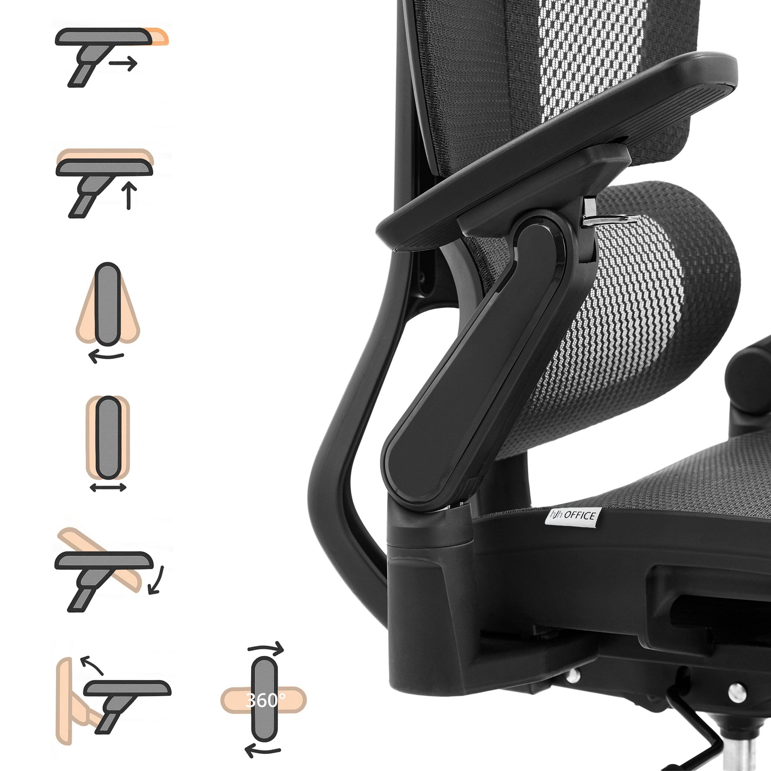 Bürostuhl Chefsessel ERGO U2 PRO3 Sitz Netz Rücken Netz schwarz hjh OFFICE-4