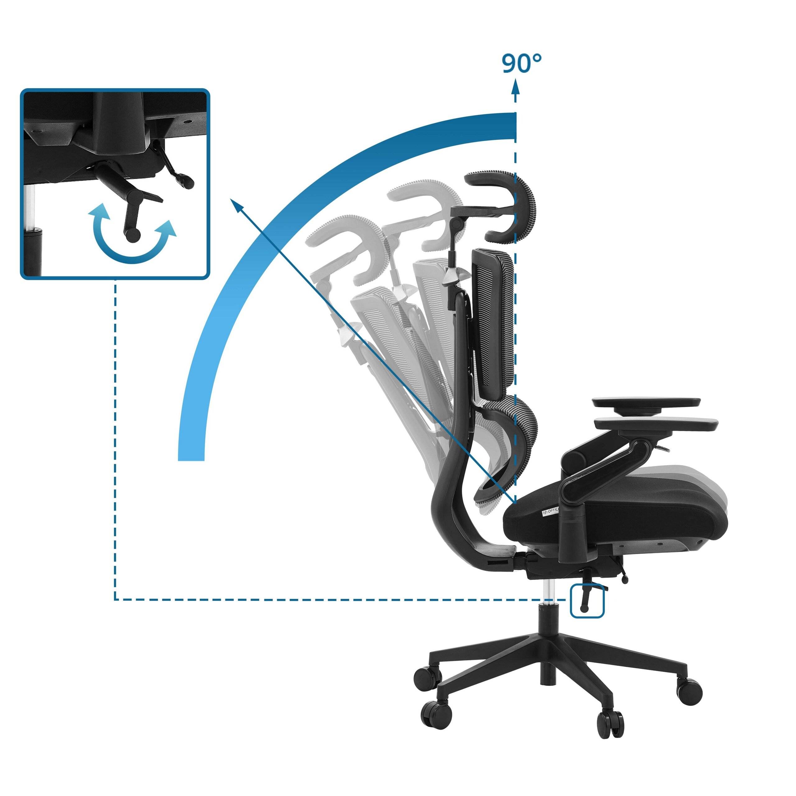 Bürostuhl Chefsessel ERGO U2 FLEX3 Sitz Stoff Rücken Netz schwarz hjh OFFICE-1