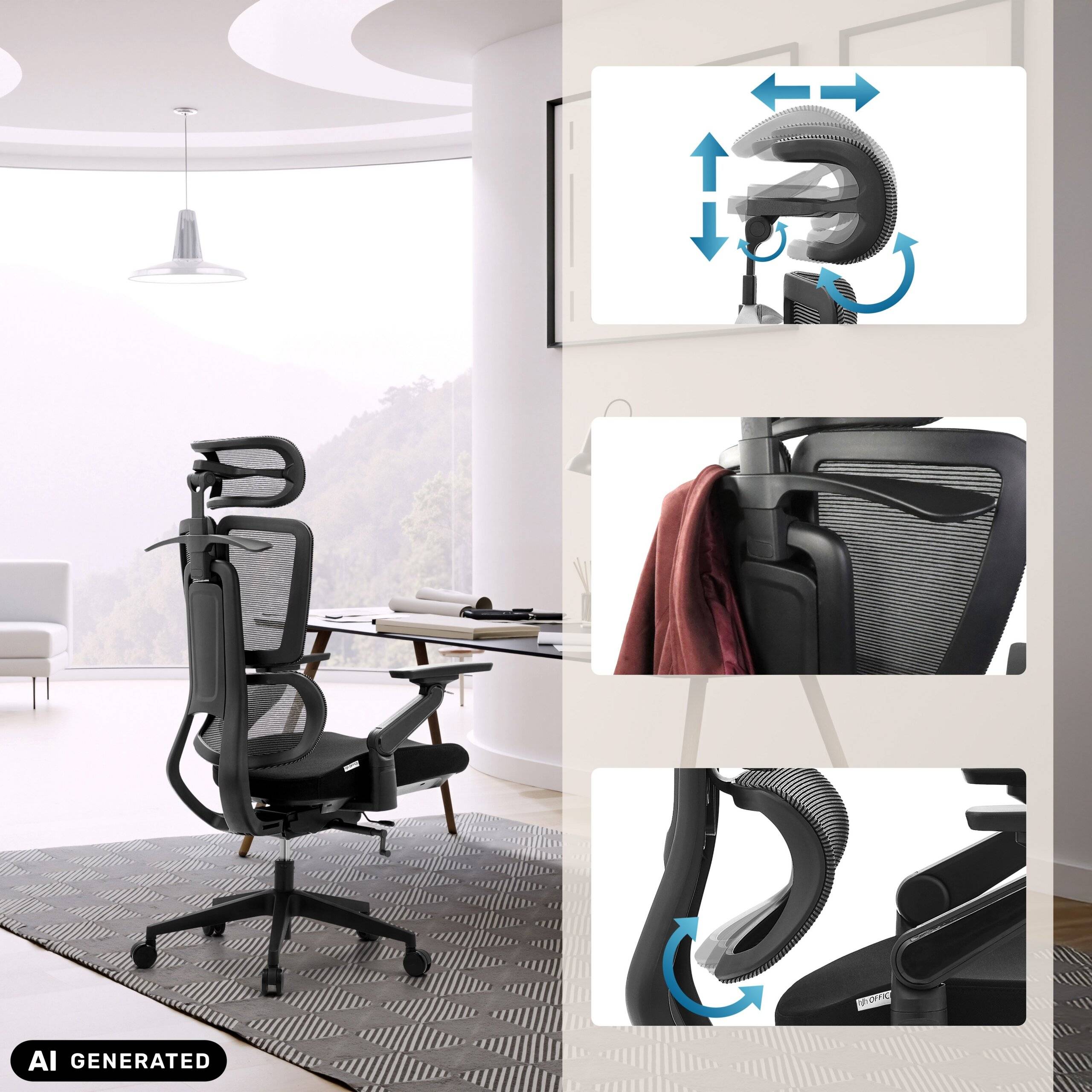 Bürostuhl Chefsessel ERGO U2 FLEX3 Sitz Stoff Rücken Netz schwarz hjh OFFICE-2
