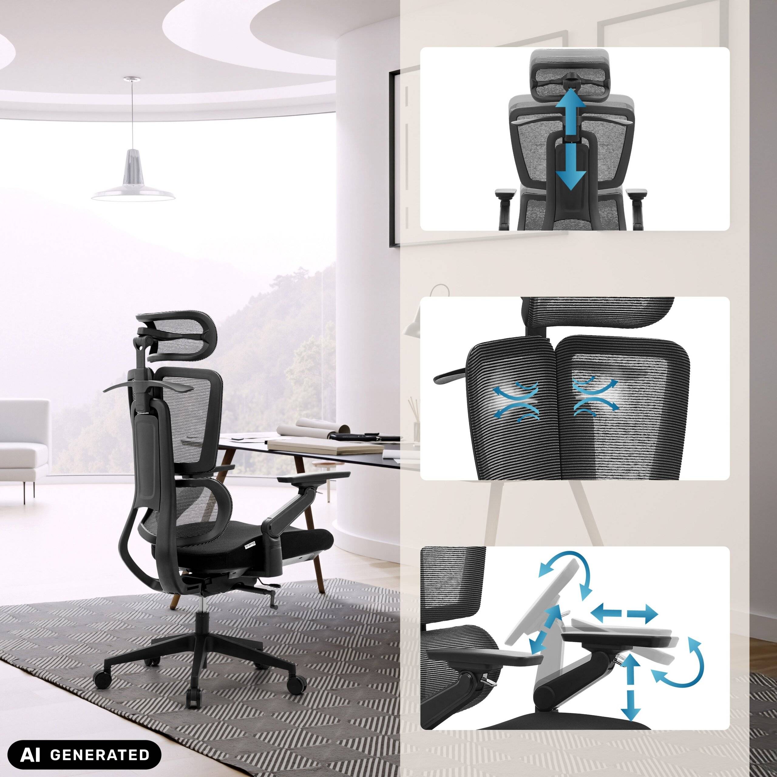 Bürostuhl Chefsessel ERGO U2 FLEX3 Sitz Stoff Rücken Netz schwarz hjh OFFICE-3