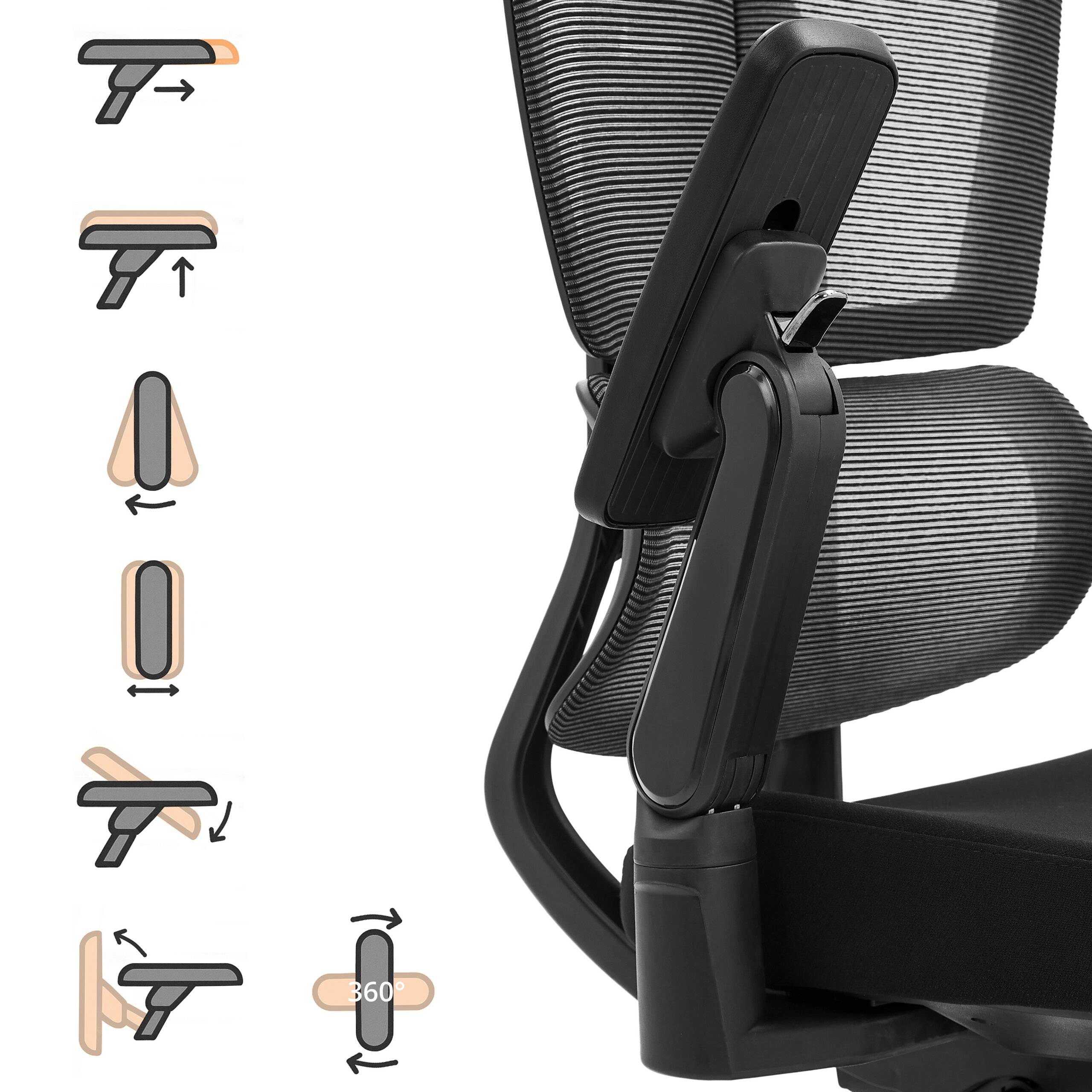 Bürostuhl Chefsessel ERGO U2 FLEX3 Sitz Stoff Rücken Netz schwarz hjh OFFICE-4