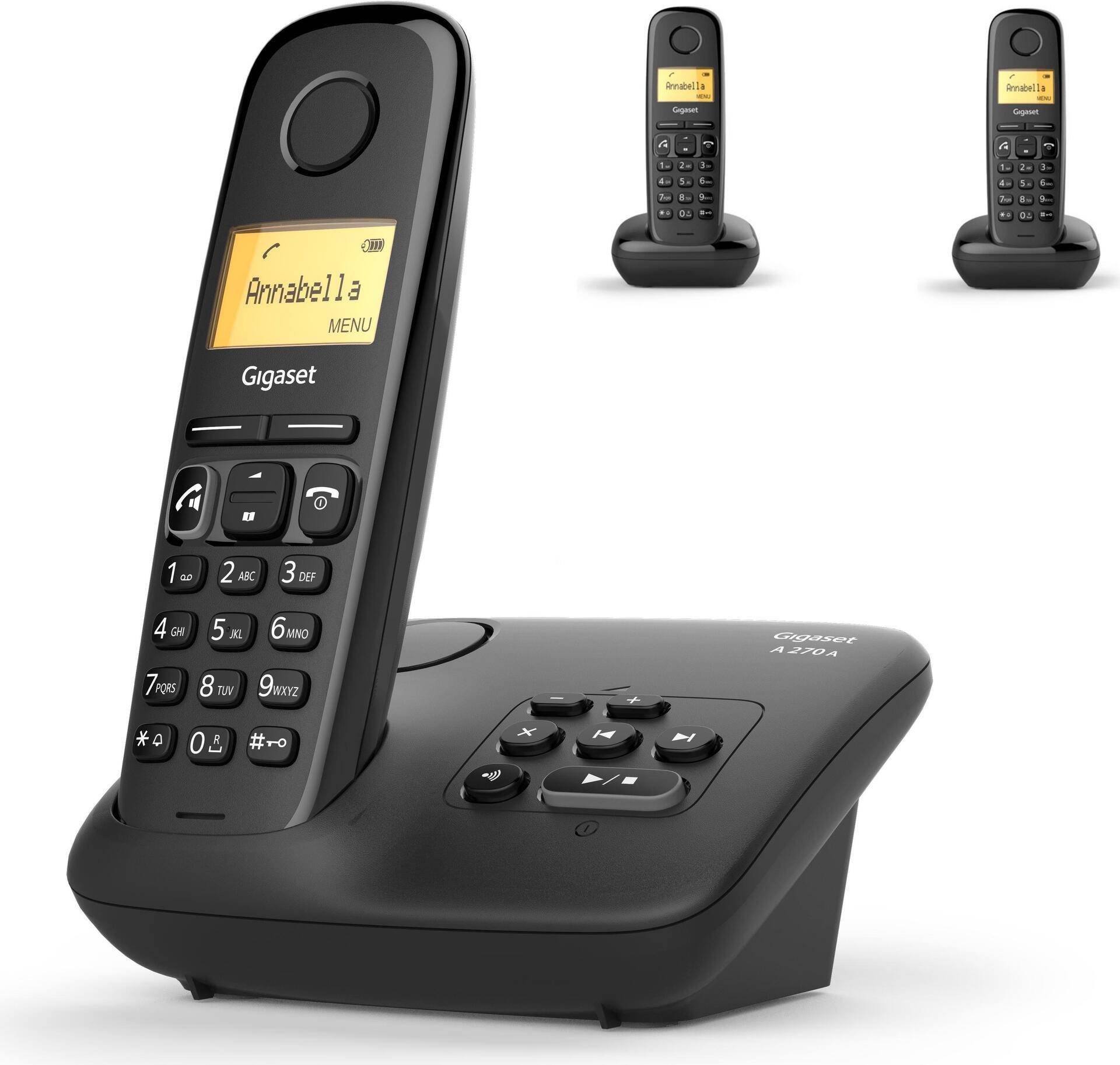Gigaset A270A, Analoges/DECT-Telefon, Kabelloses Mobilteil, Freisprecheinrichtung, 80 Eintragungen,-0