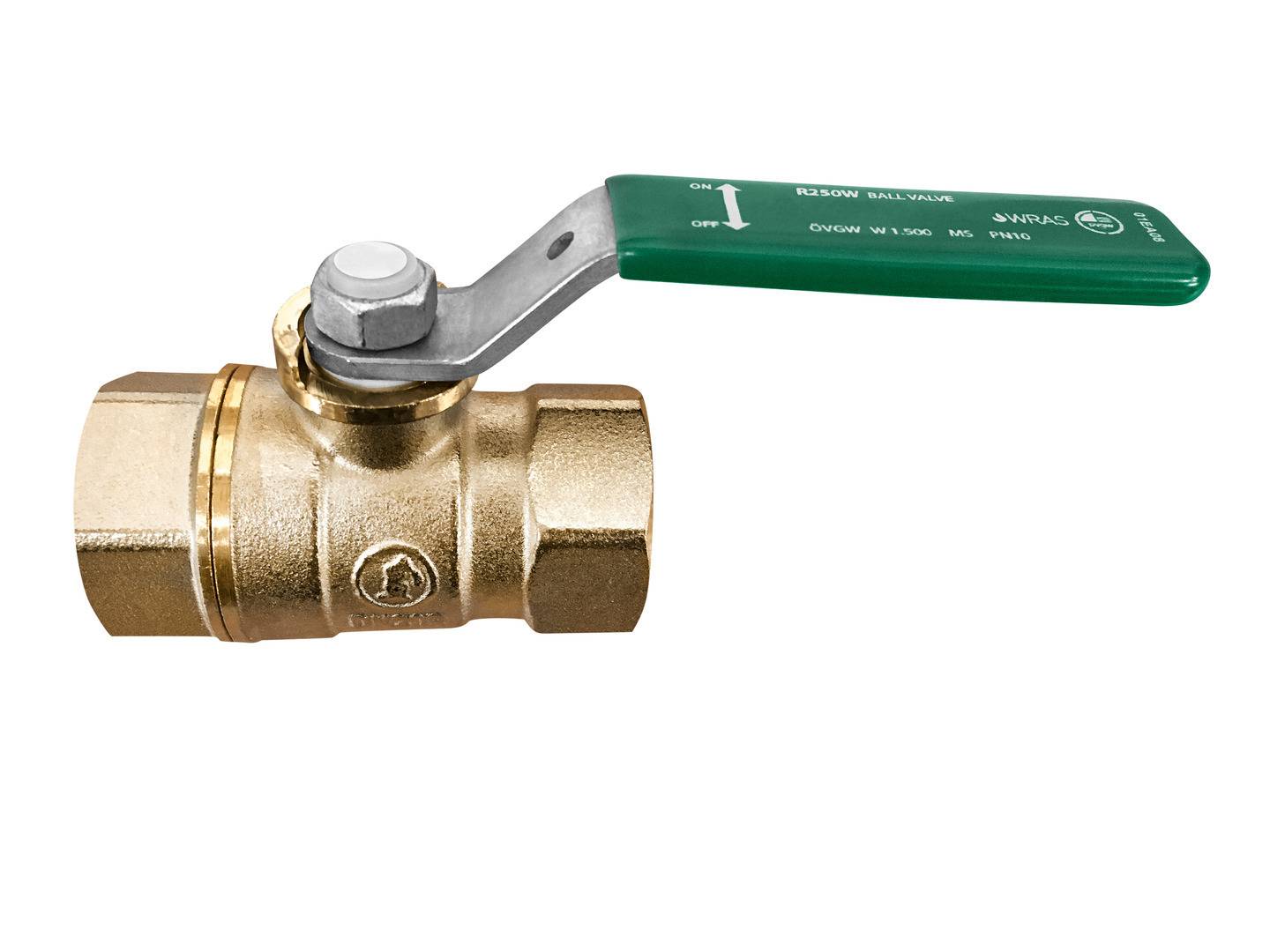 Trinkwasserkugelhahn mit grünem Hebelgriff 1 1/2 Hausmodell-0