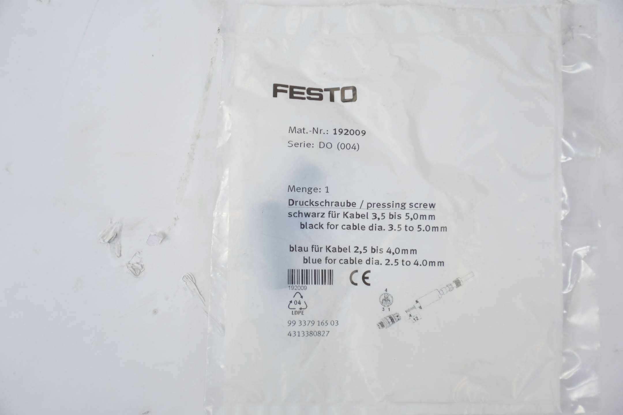 FESTO SEA-3GS-M8-S Plug, P/n: 192009-1