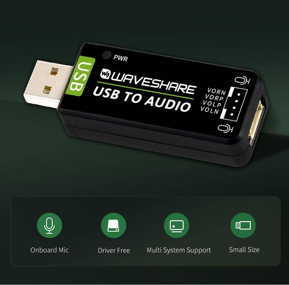 Waveshare USB Sound Card, Stereo Codec, Mikrofon, Lautsprecheranschluss, Abtastraten 8-48kHz-4