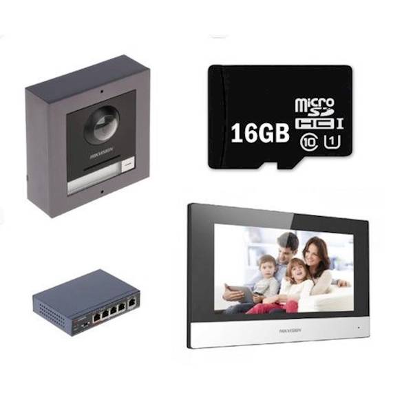Hikvision DS-KIS602 Komplettes IP-Video-Türsprechanlagen-Kit mit Türstation und Innenmonitor-0